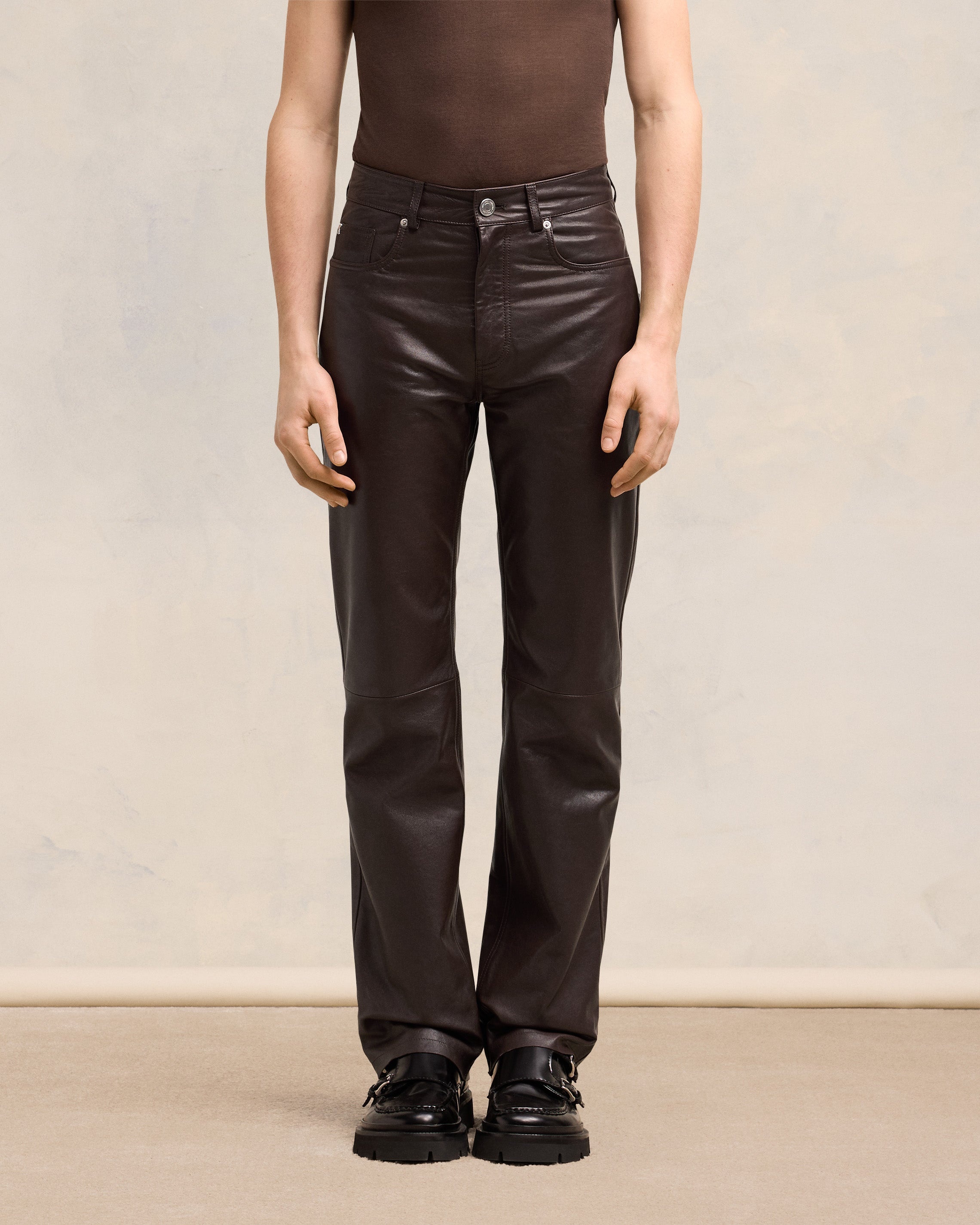 LEATHER STRAIGHT FIT TROUSERS - 3