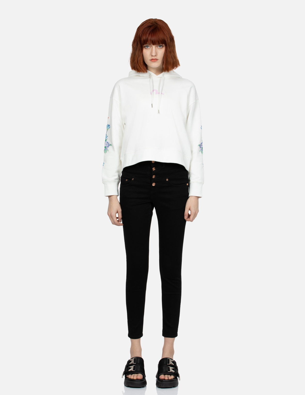 3D SEAGULL PRINT AND FLORAL EMBROIDERY CROPPED HOODIE - 5