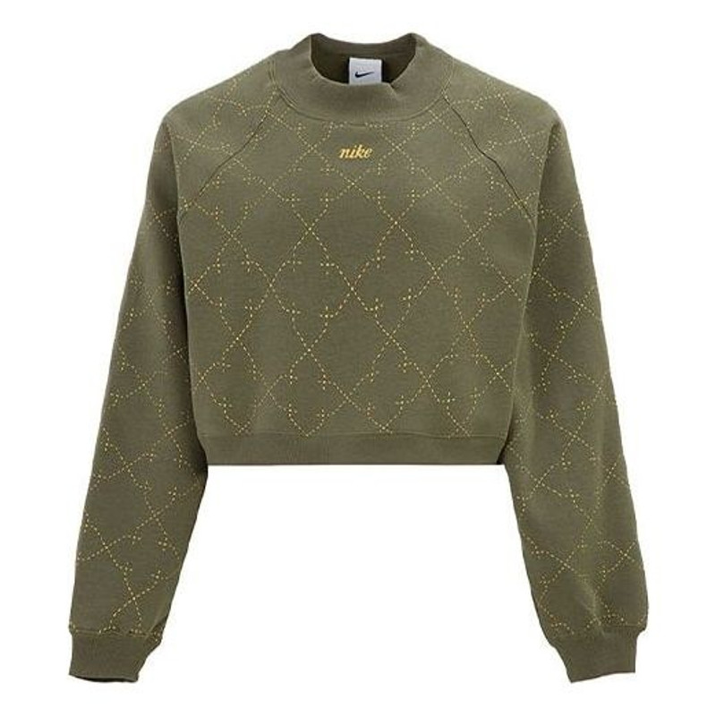 (WMNS) Nike Athleisure Casual Sports Fleece Lined Short Round Neck Pullover Hoodie Green DM7281-222 - 1