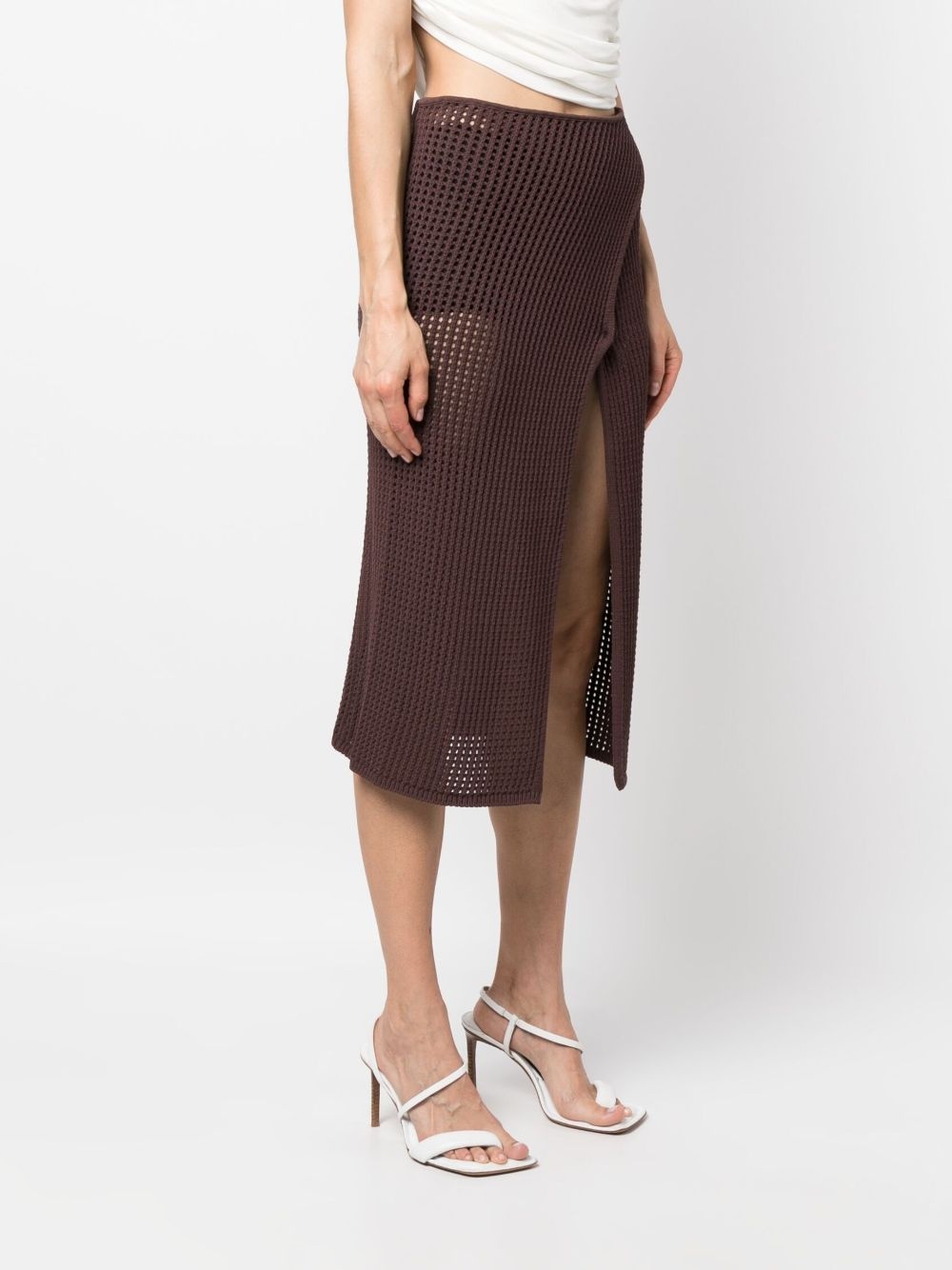 front-slit crochet-knit midi skirt - 3