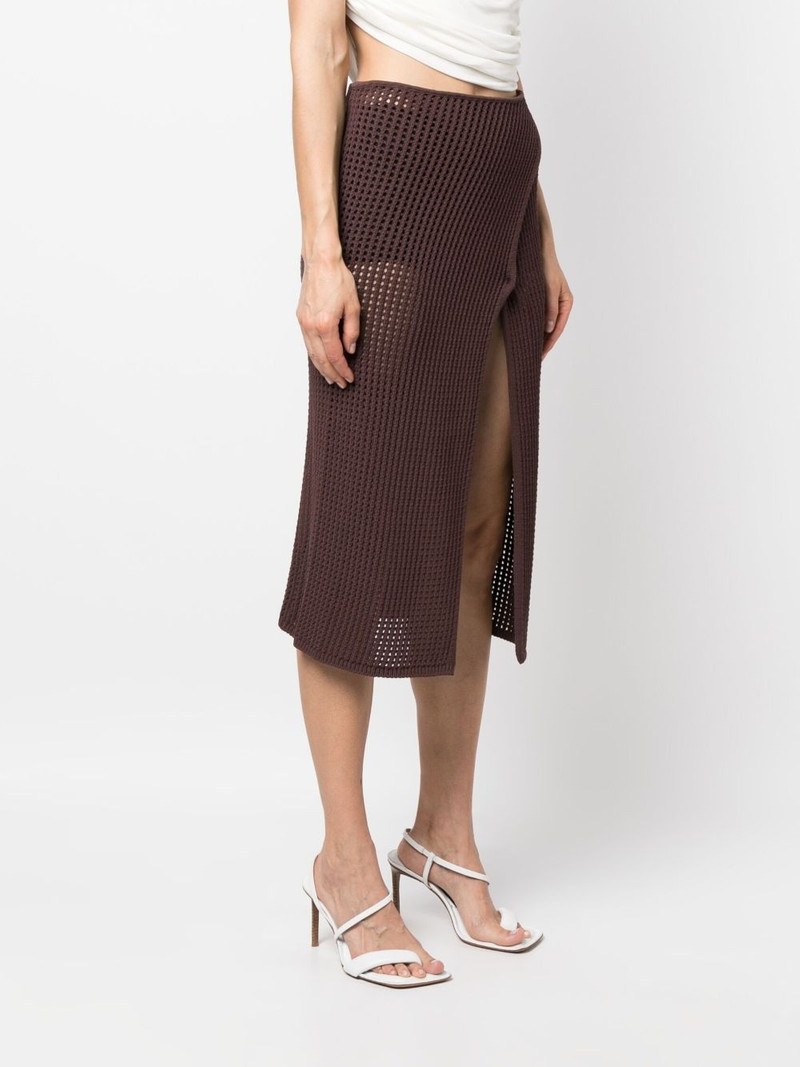 front-slit crochet-knit midi skirt 3