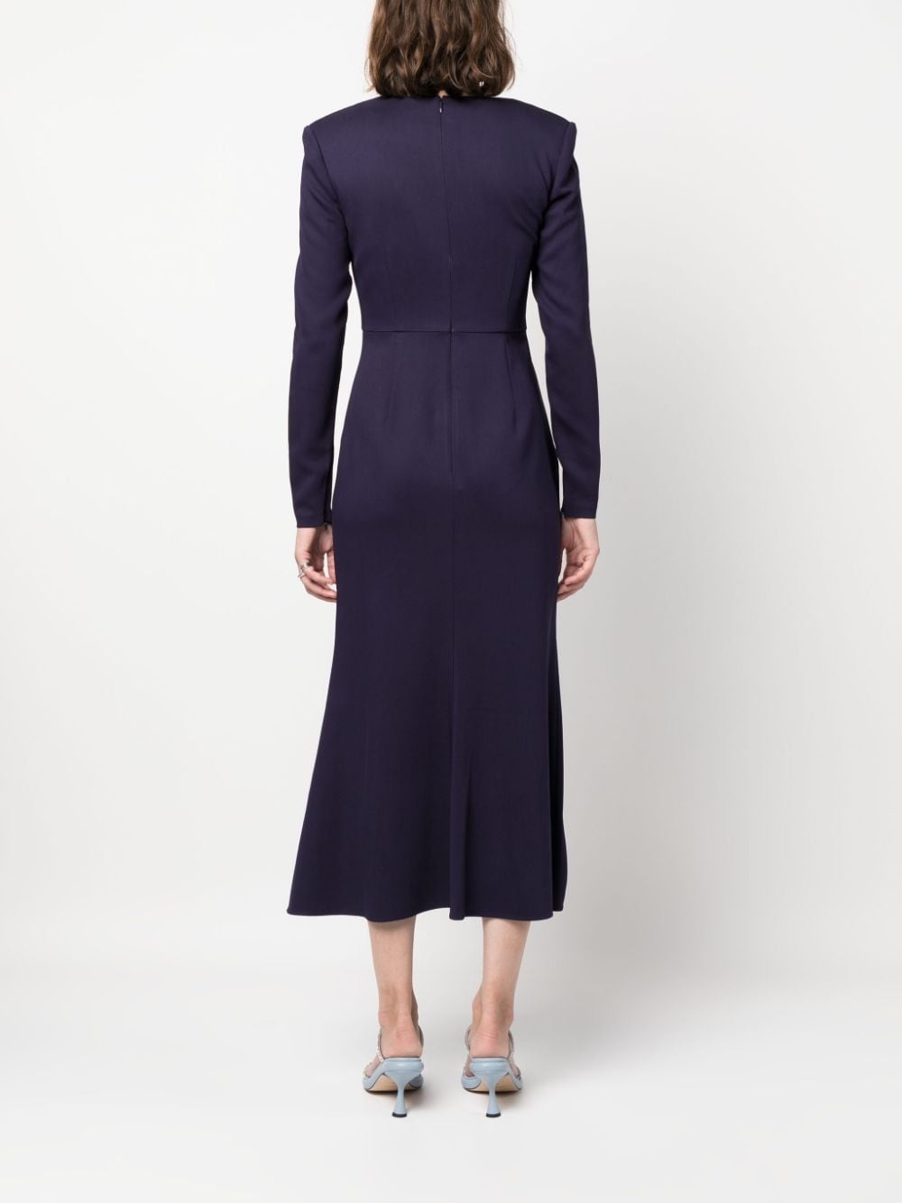 asymmetric long-sleeve midi dress - 4