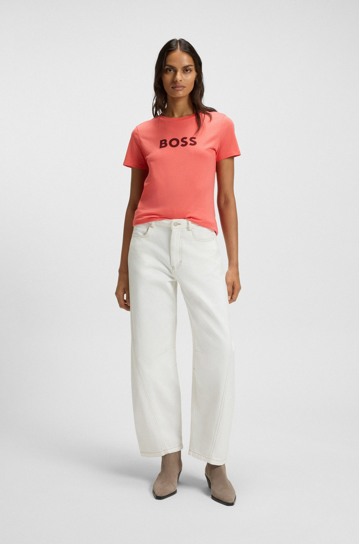 COTTON T-SHIRT WITH CONTRAST LOGO STRIPE - 3