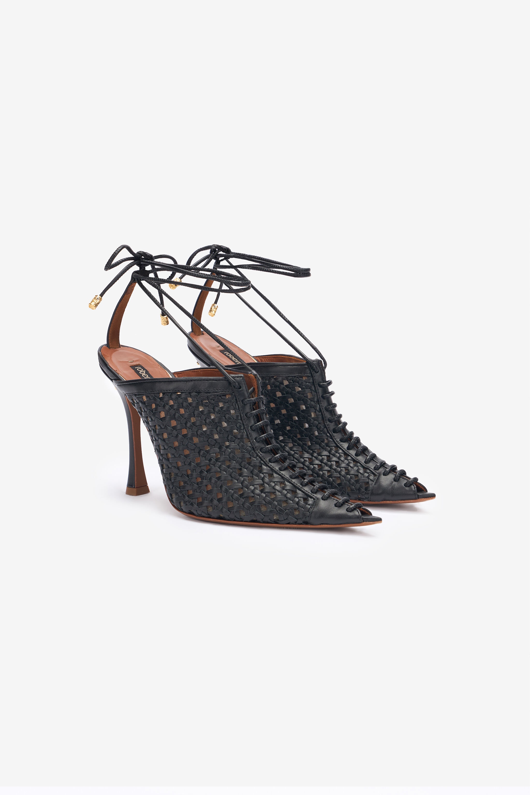 Black Woven Lace-Up Sabot - 2