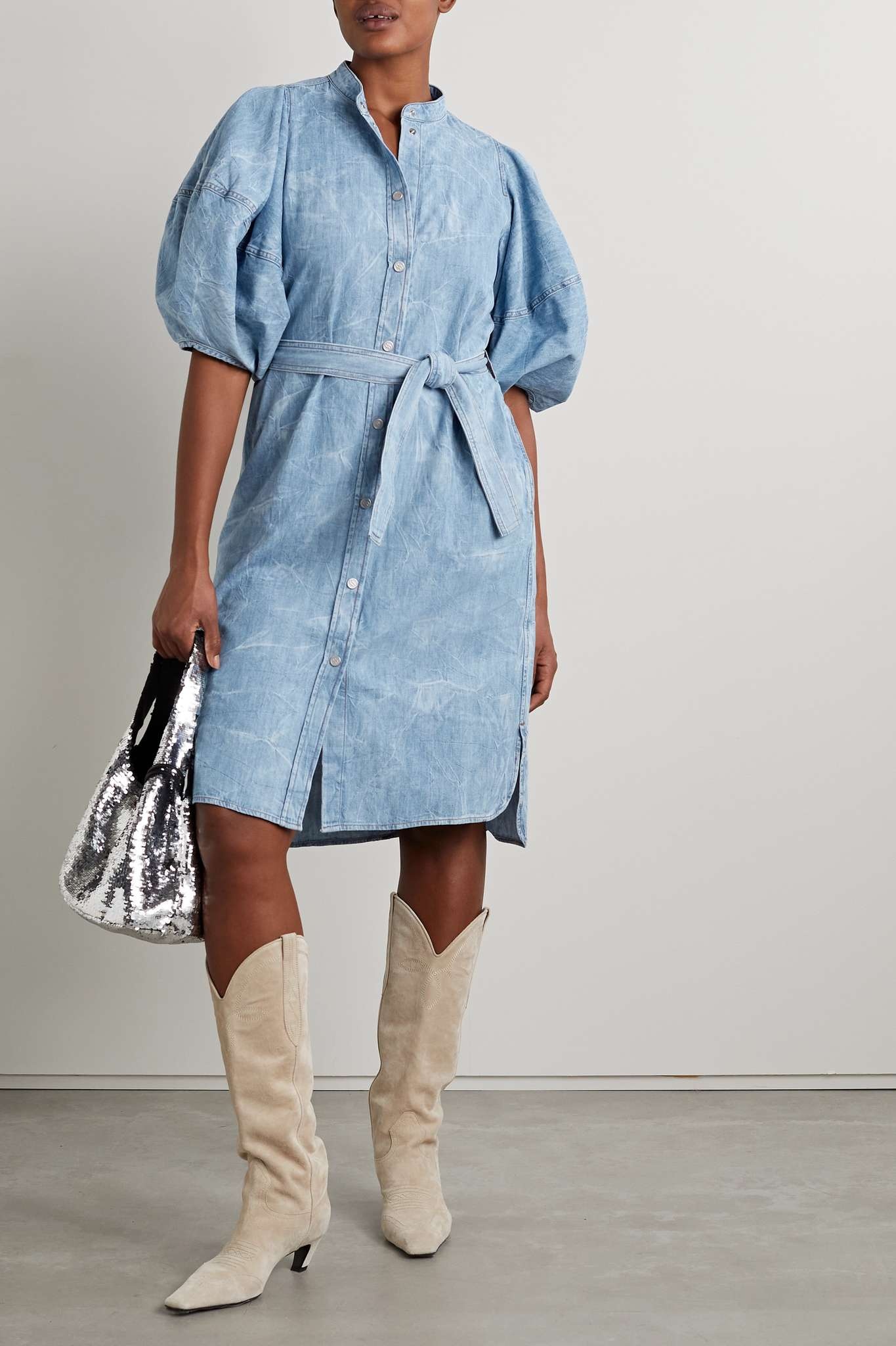 Belted denim midi dress - 2