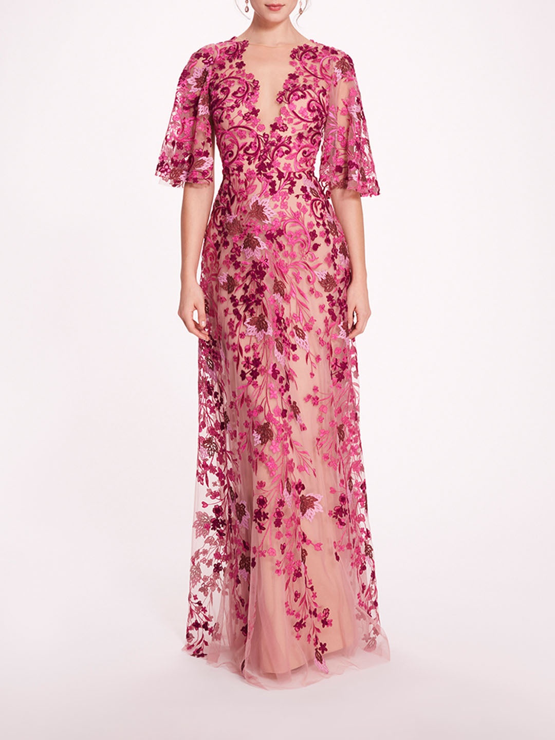 V-NECKLINE TULLE GOWN - 1