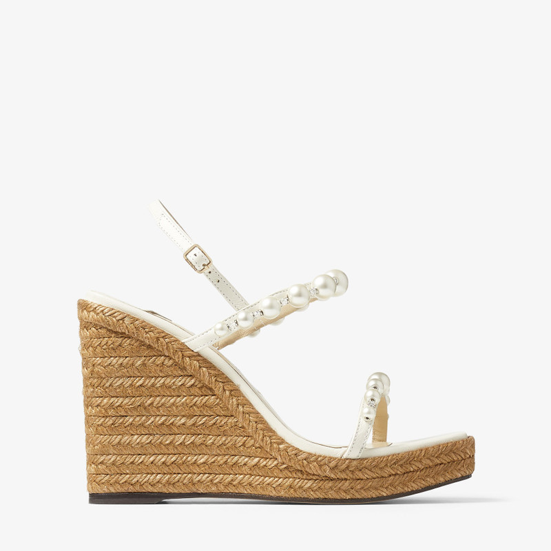 Amatuus 110 Latte Nappa Latte Wedge Sandals with Pearls 1