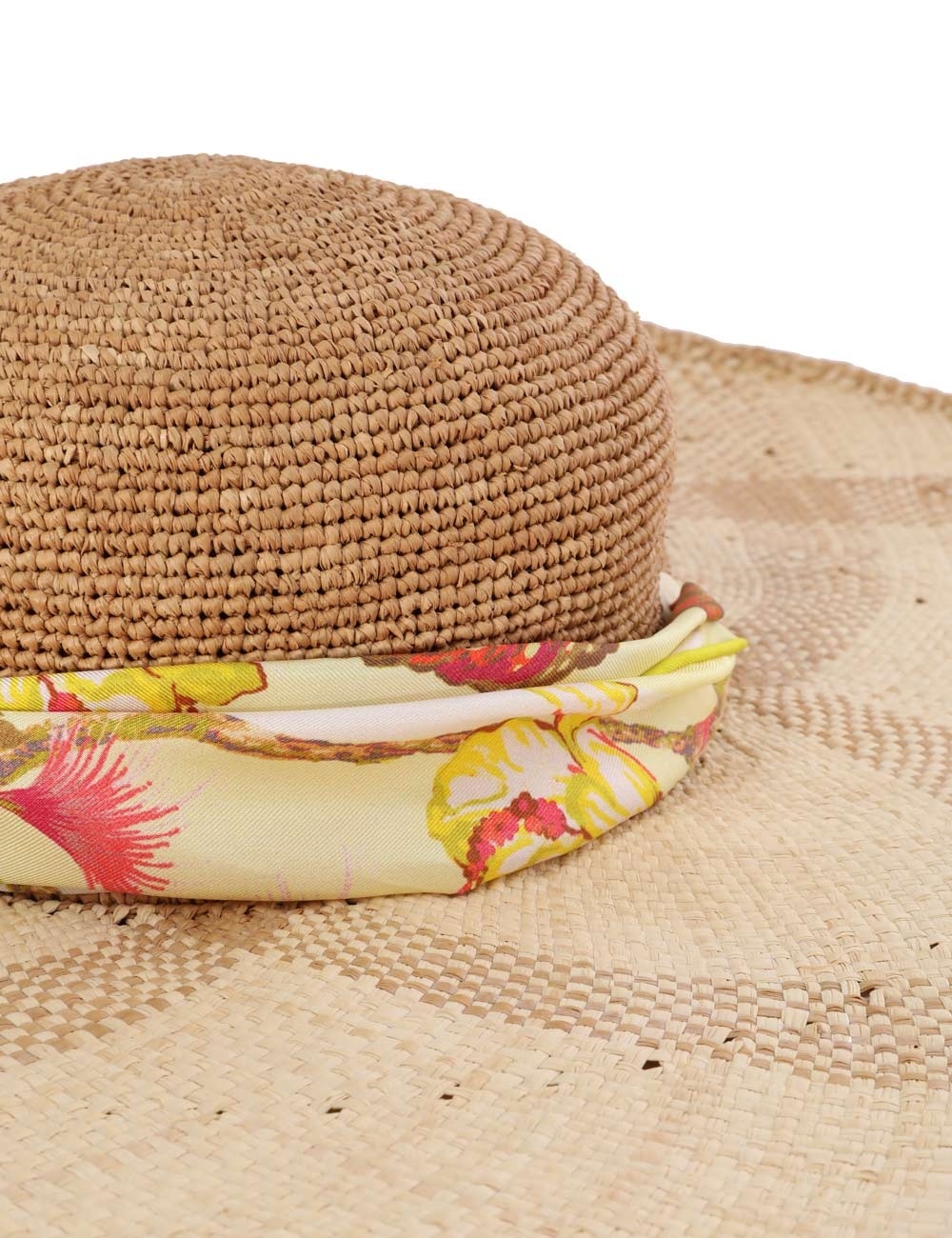 STRAW & PRINTED SILK SUNHAT - 4