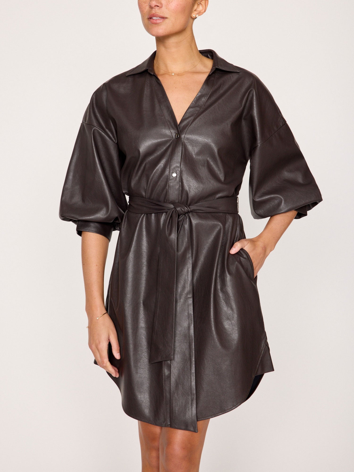 The Kate Belted Vegan Leather Dress - 6