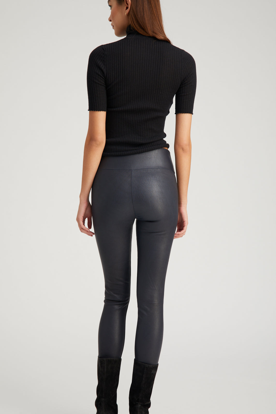NAVY LEATHER CROP - 5