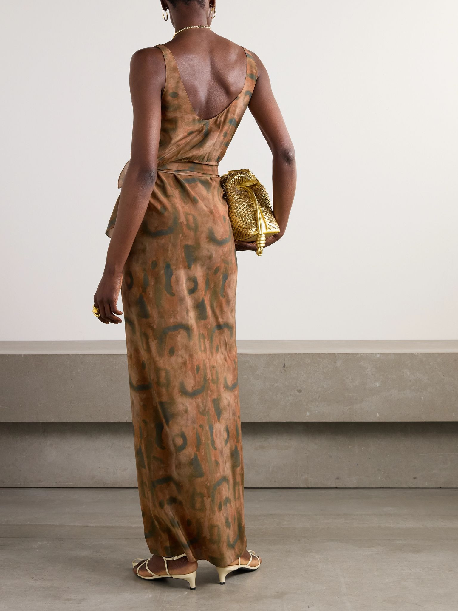 Mala printed silk maxi wrap dress Brown - 3