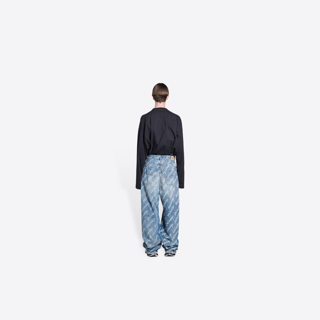 Men's Allover Logo Large Fit Pants in Indigo - 5