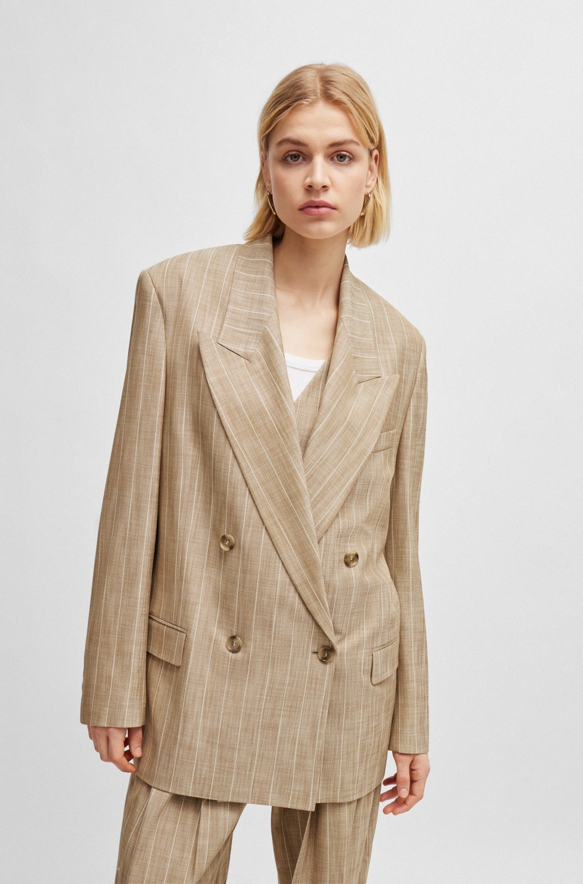 DOUBLE-BREASTED JACKET IN PINSTRIPE STRETCH FABRIC - 5