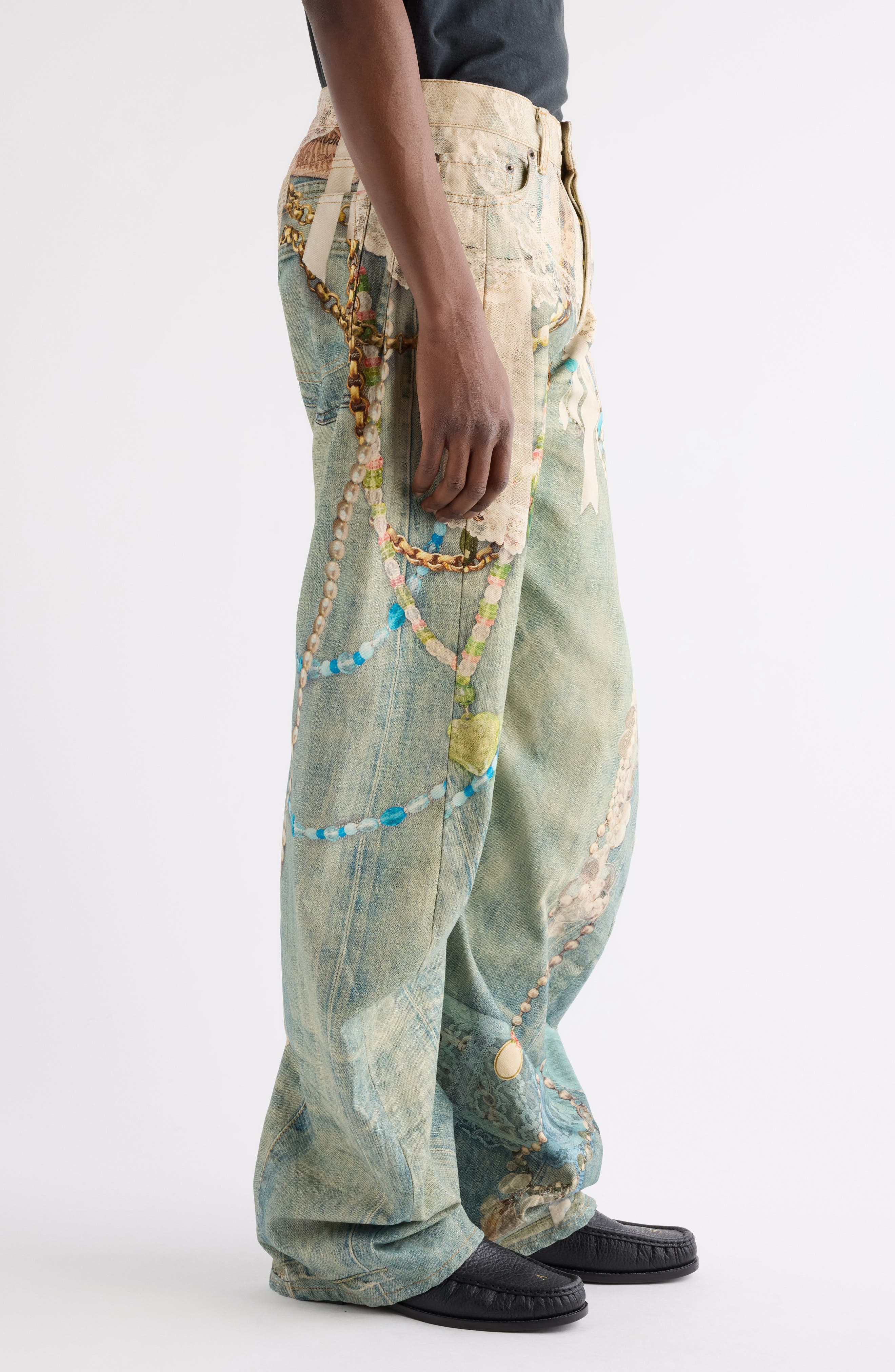 Acne Studios 2006M Relaxed Fit Trompe l'Oeil Jeans in White/Green/Denim at Nordstrom - 4