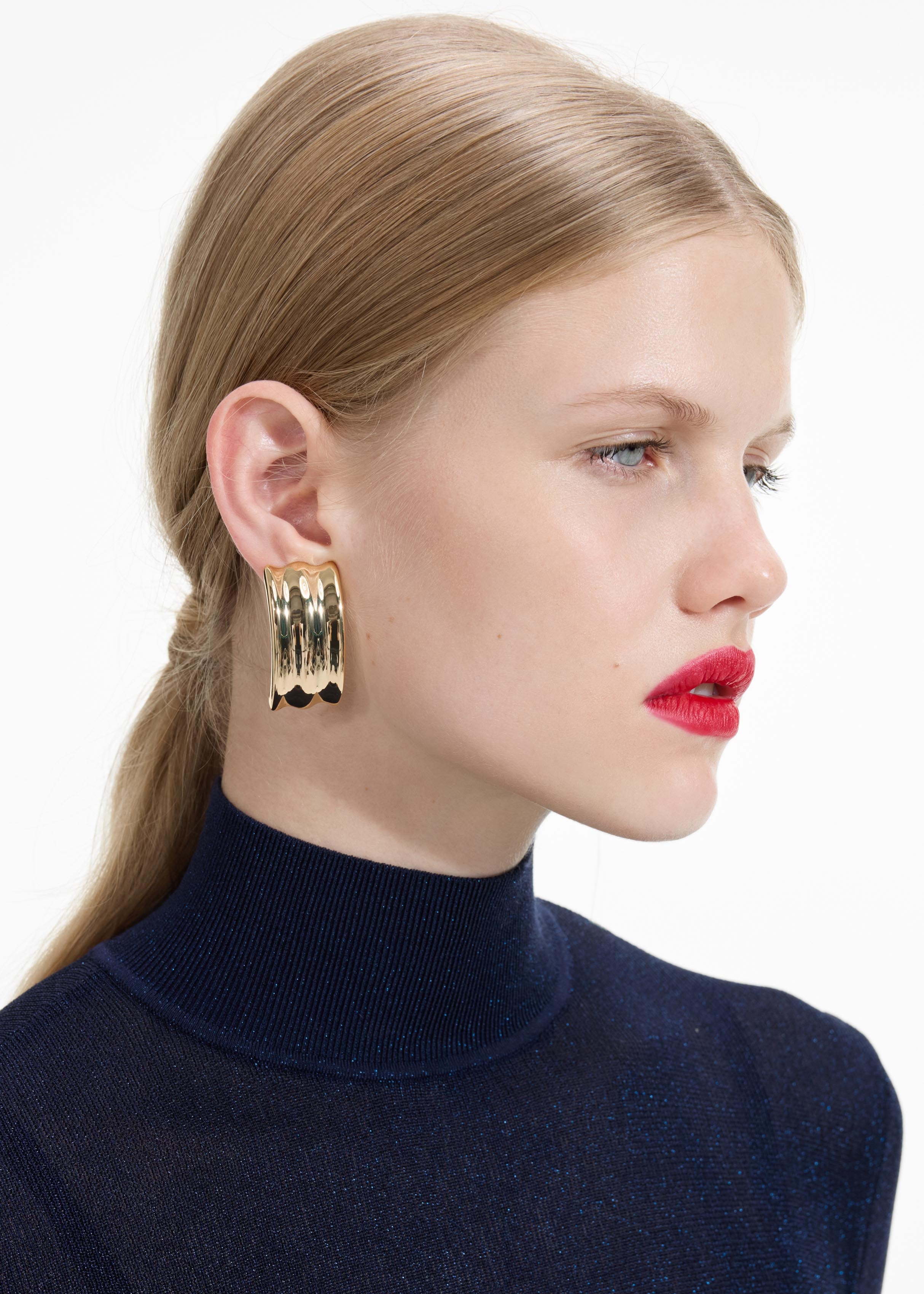 Gold Ridged Earrings - 4