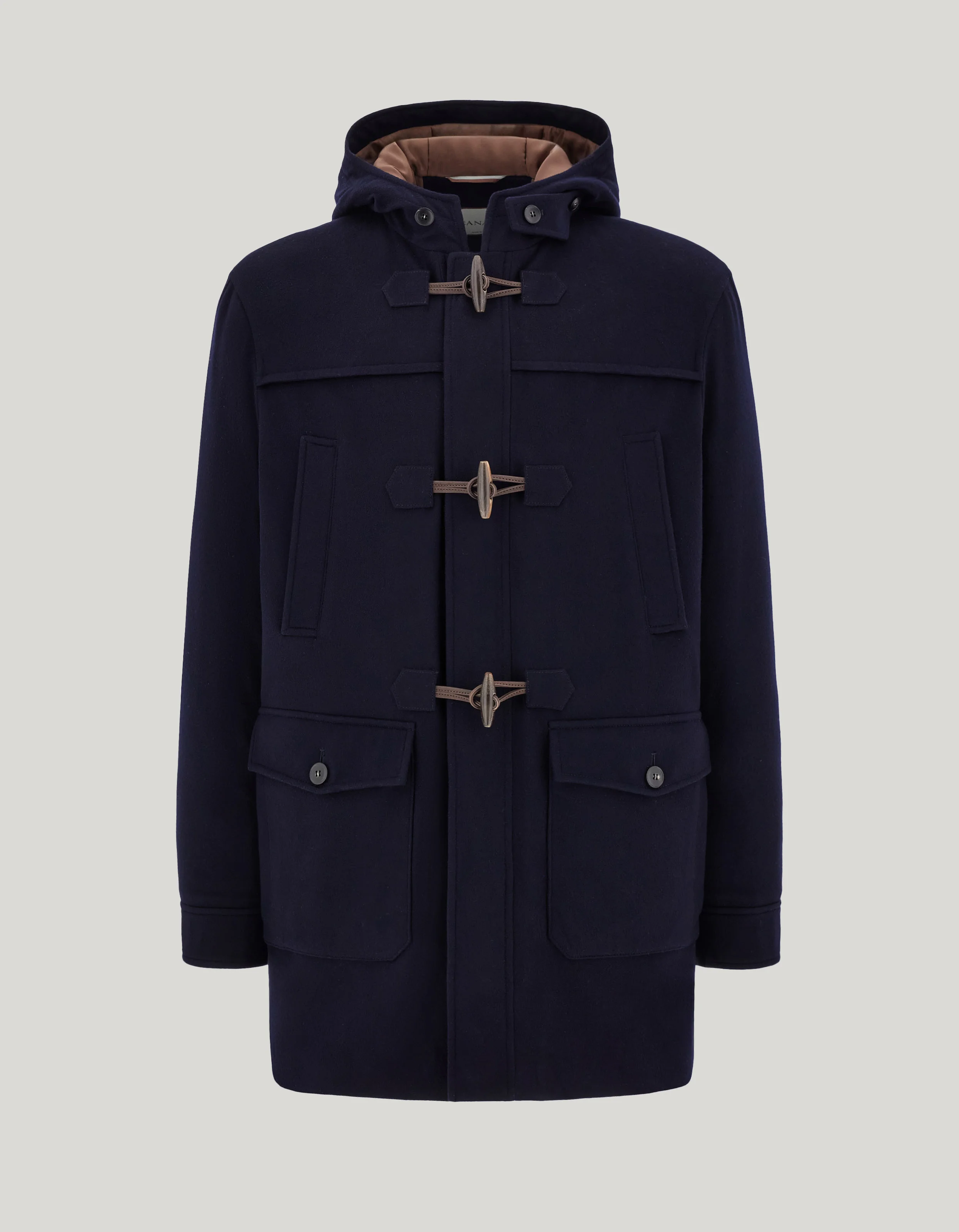 NAVY BLUE WOOL AND CASHMERE DUFFLE COAT - 1