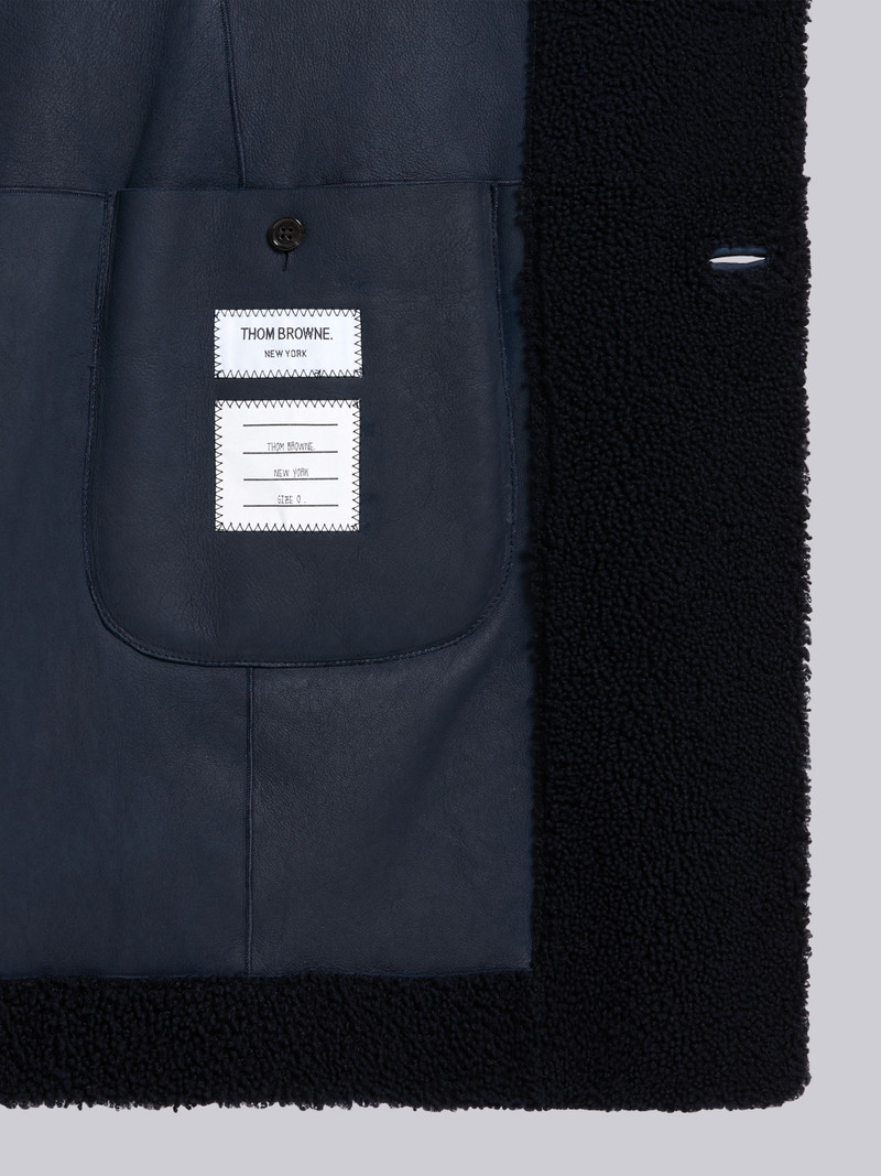 Navy Lightweight Shearling Unconstructed Sack 4-Bar Overcoat 6