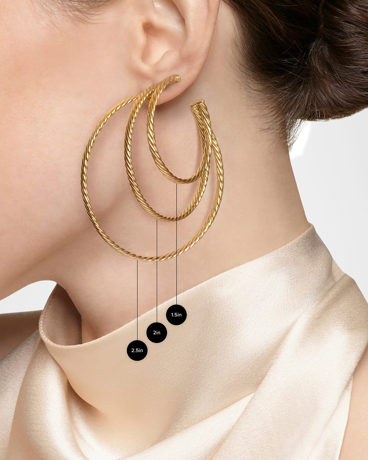 18k Cablespira Hoop Earrings, 1.5" - 4