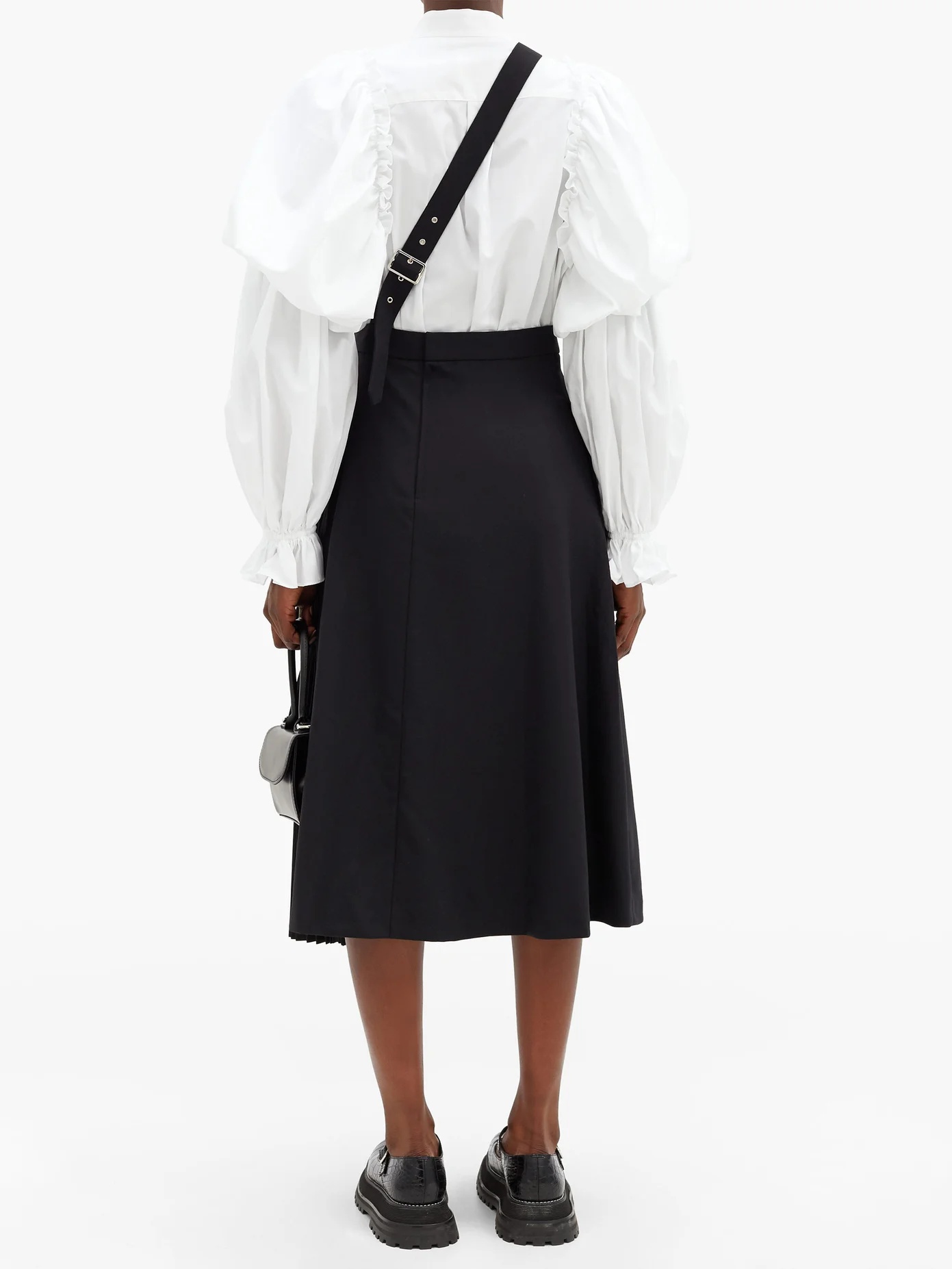 Asymmetric-strap pleated wool skirt - 5