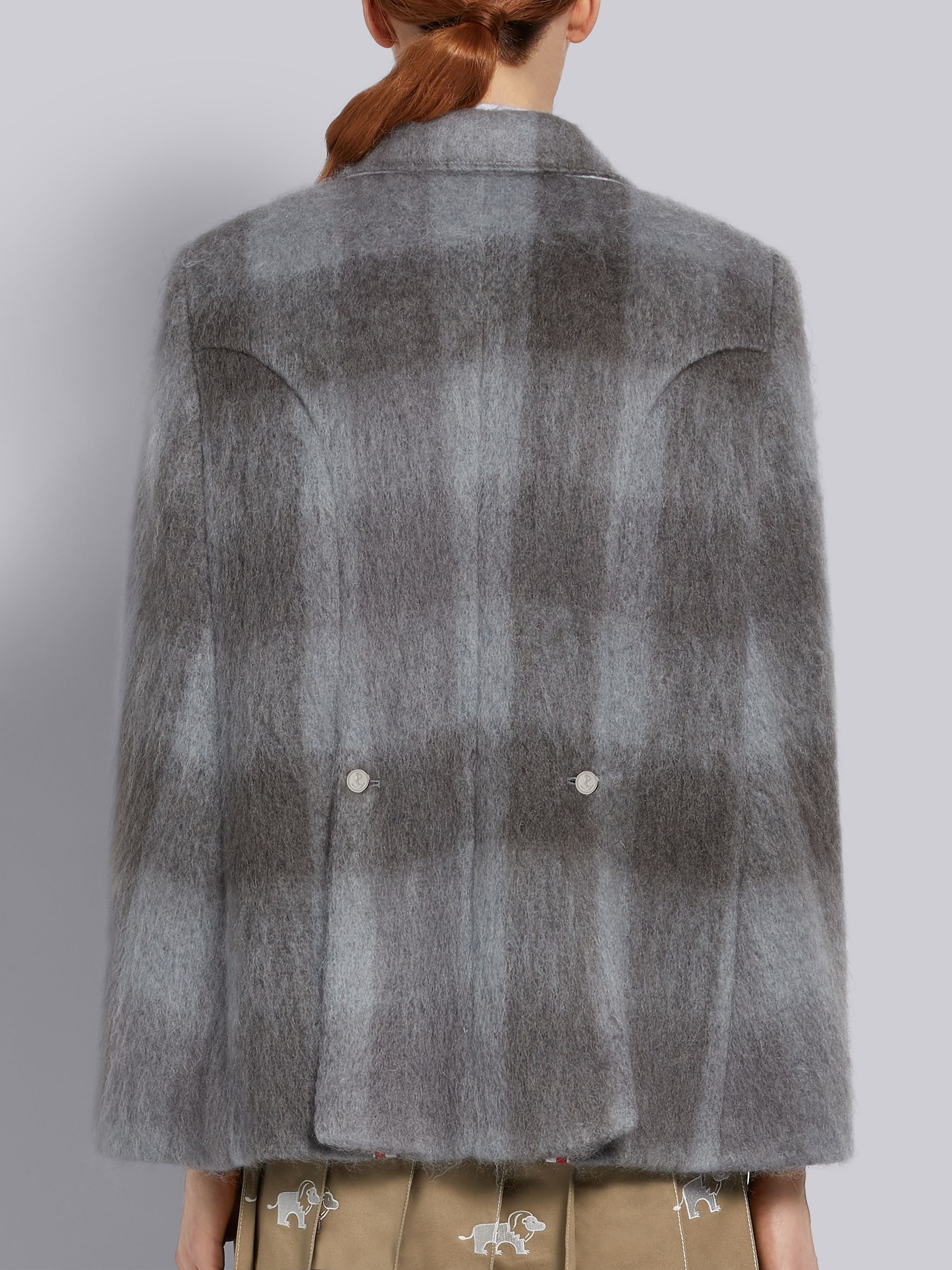 Medium Grey Hairy Mohair Buffalo Check Double Breasted High Break Cape - 3