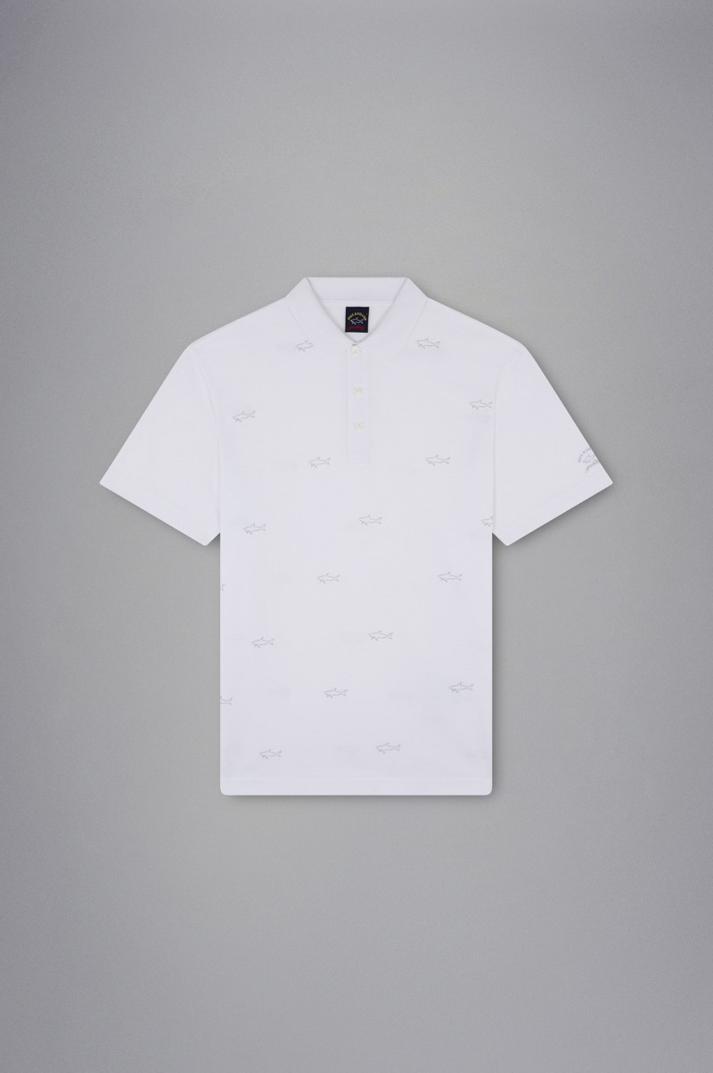 COTTON PIQUE POLO SHIRT WITH ALL OVER REFLEX SHARK PRINT 1