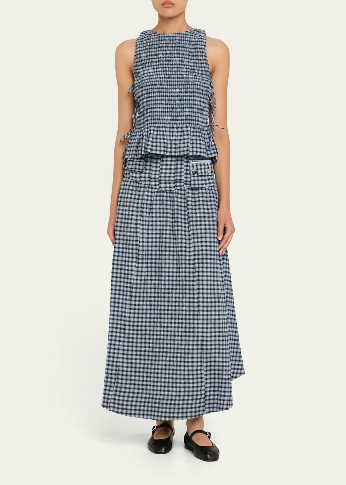 Check Seersucker Tie String Top - 2