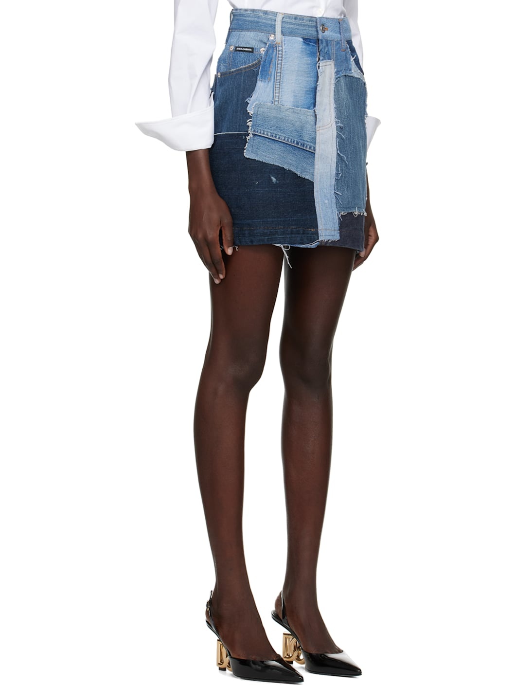 Black Washed Denim Miniskirt - 2
