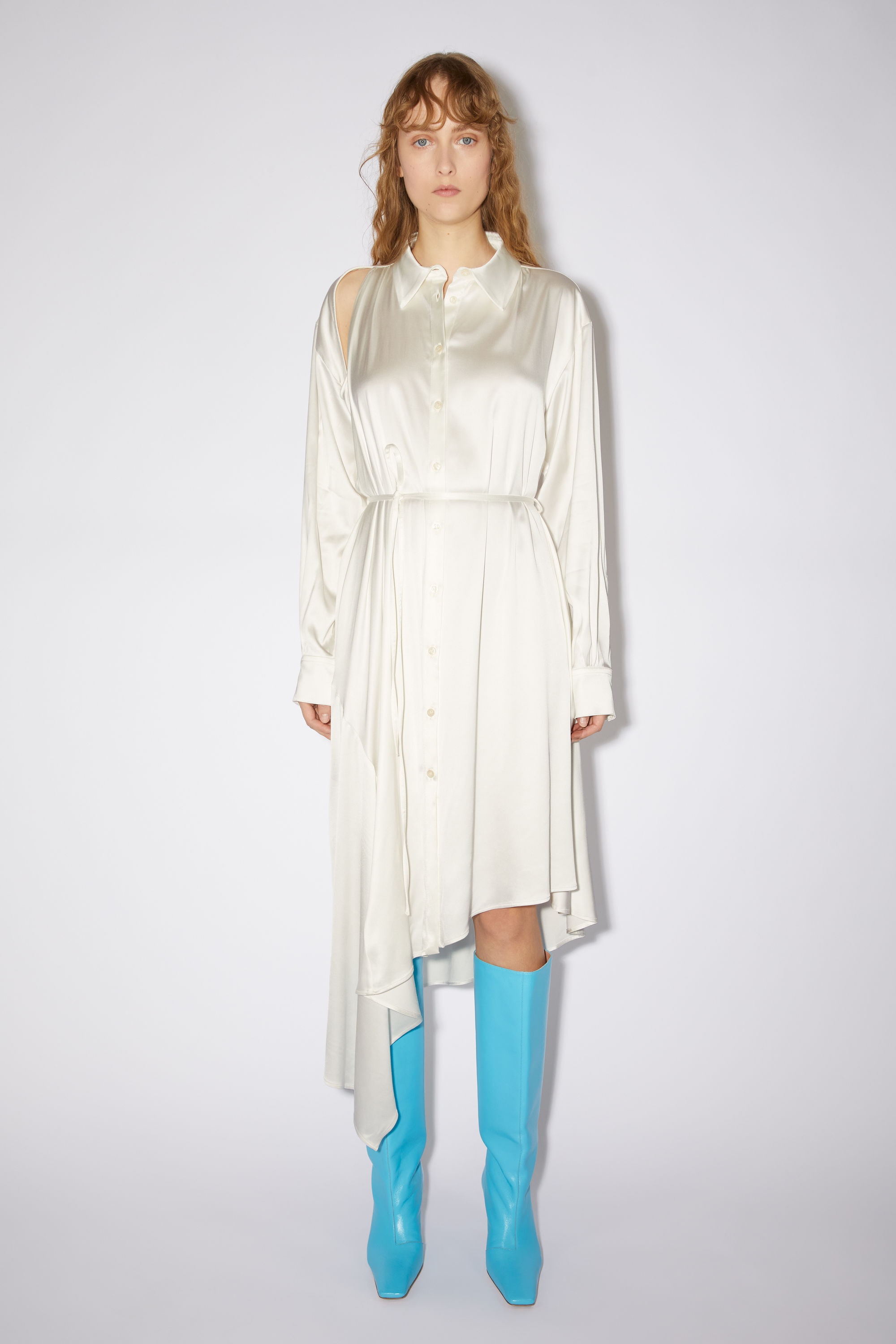 Satin shirt dress - White - 2