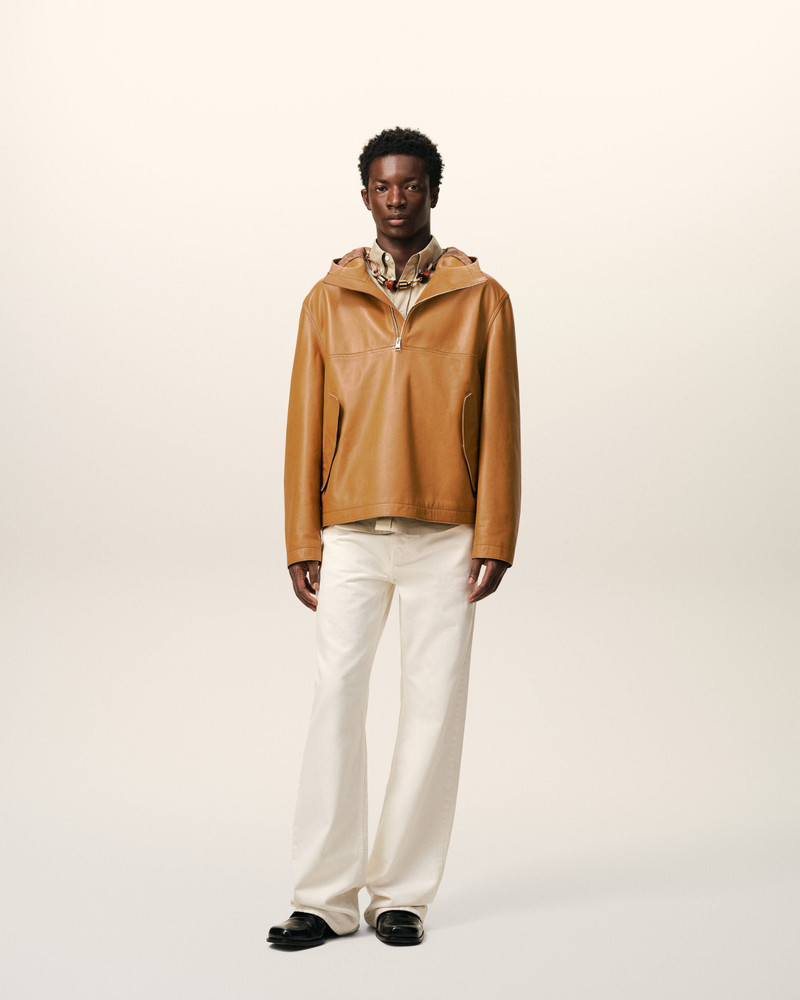 AMI Paris YELLOW COW LEATHER HOODED JACKET outlook