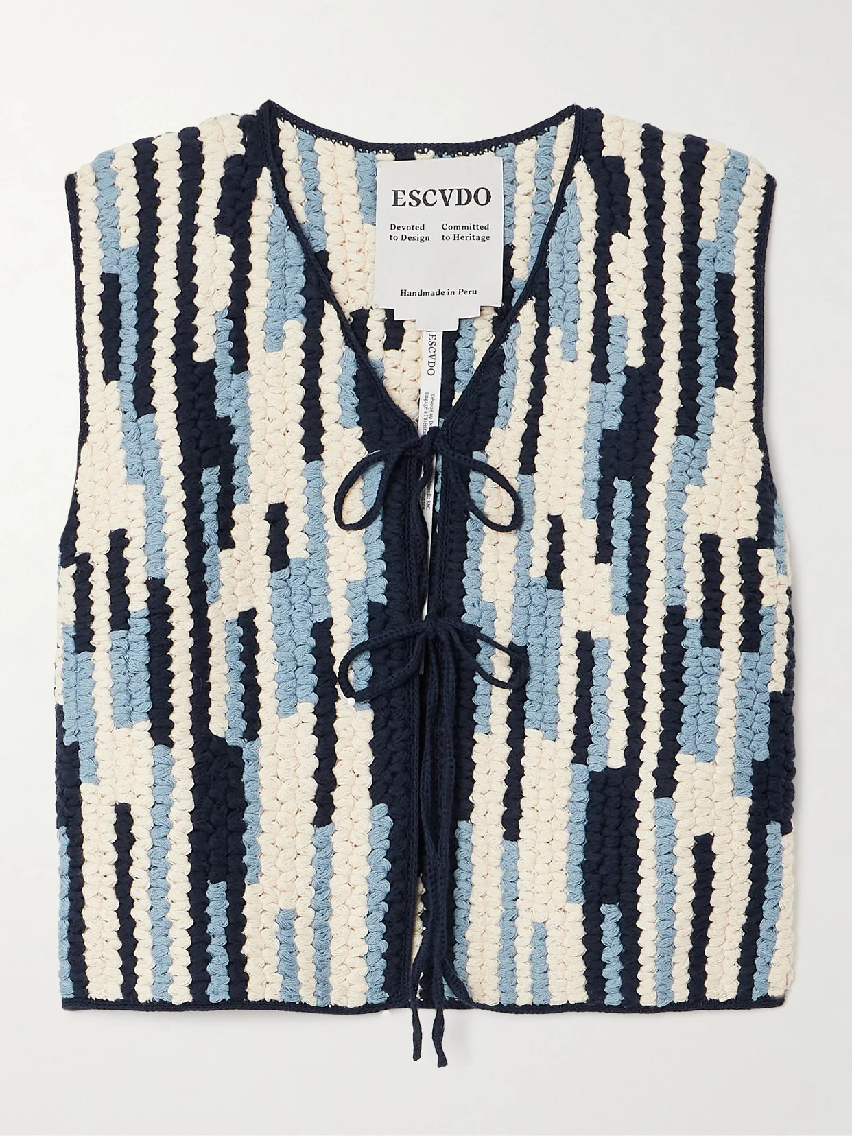 Anadara Striped Crocheted Organic Cotton Vest - 1
