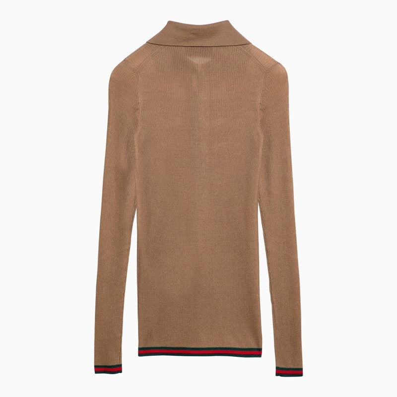 Gucci Camel Cashmere Long-Sleeved Polo Shirt Women - 2