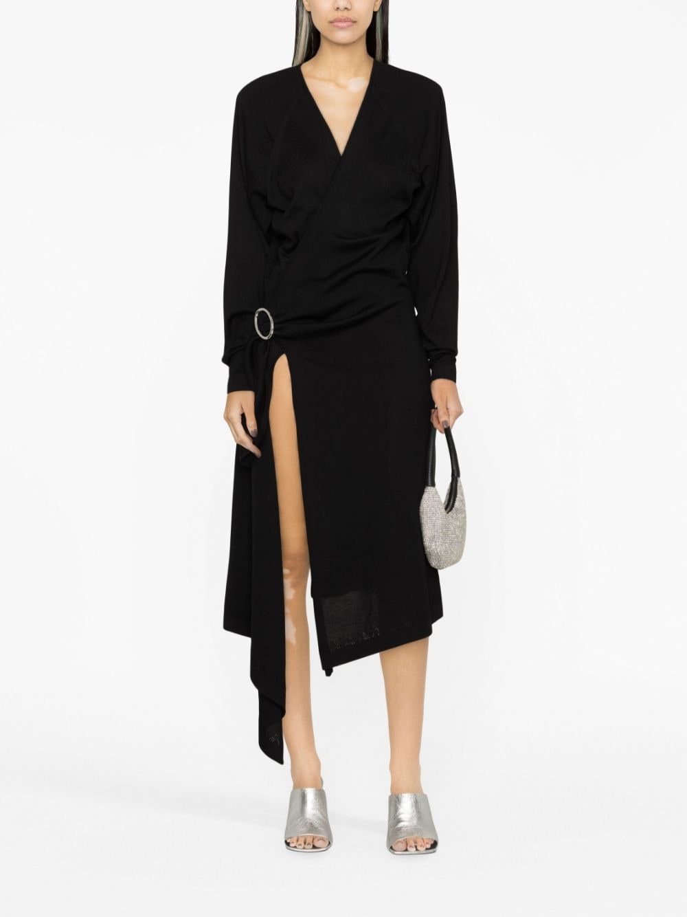 front-slit long-sleeved wrap dress - 2