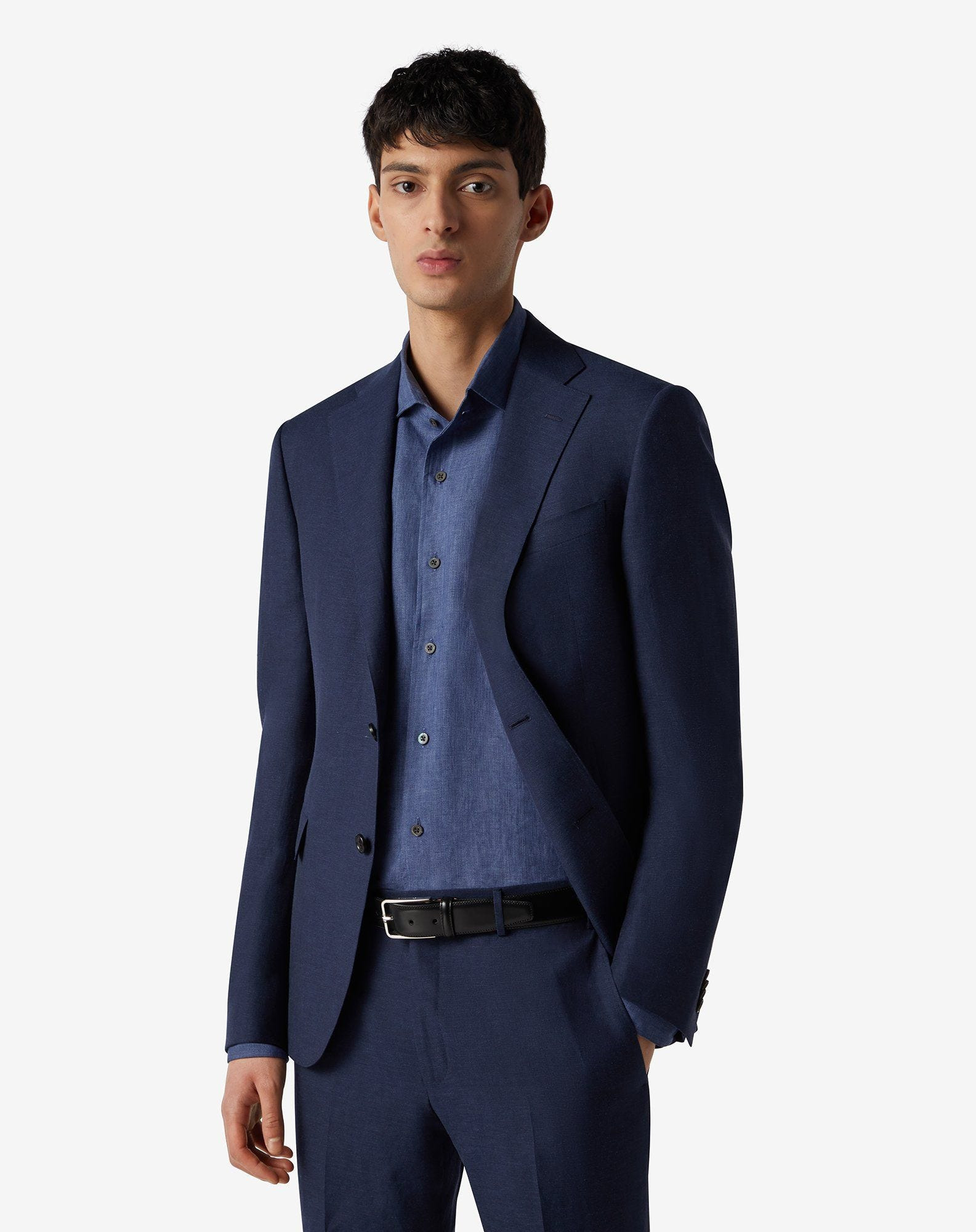 Blue wool and linen suit - 5