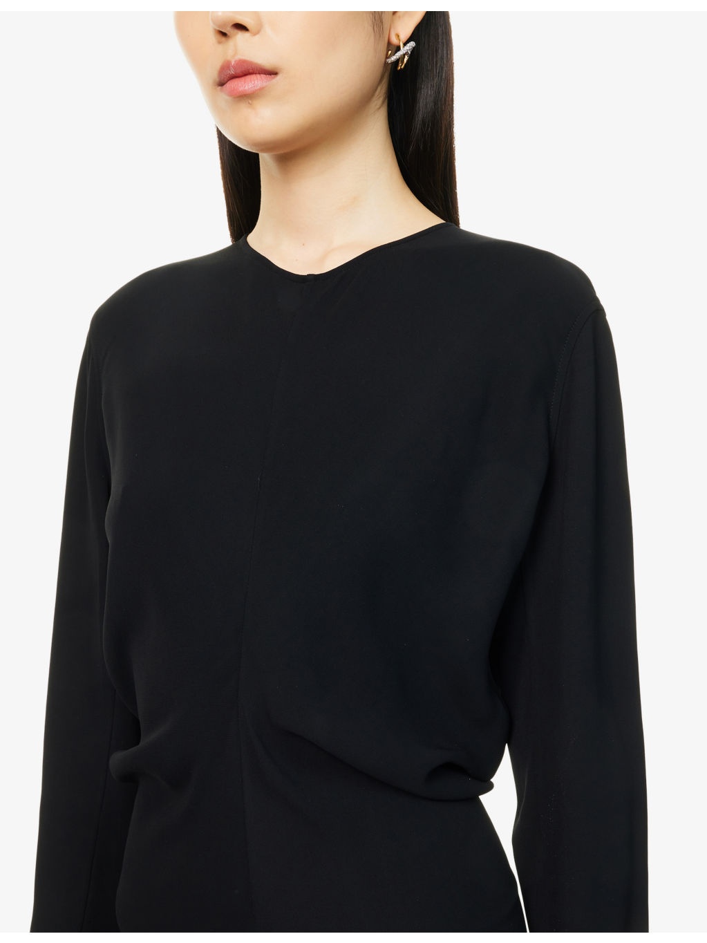 Round-Neck Long-Sleeves Woven Maxi Dress - 5
