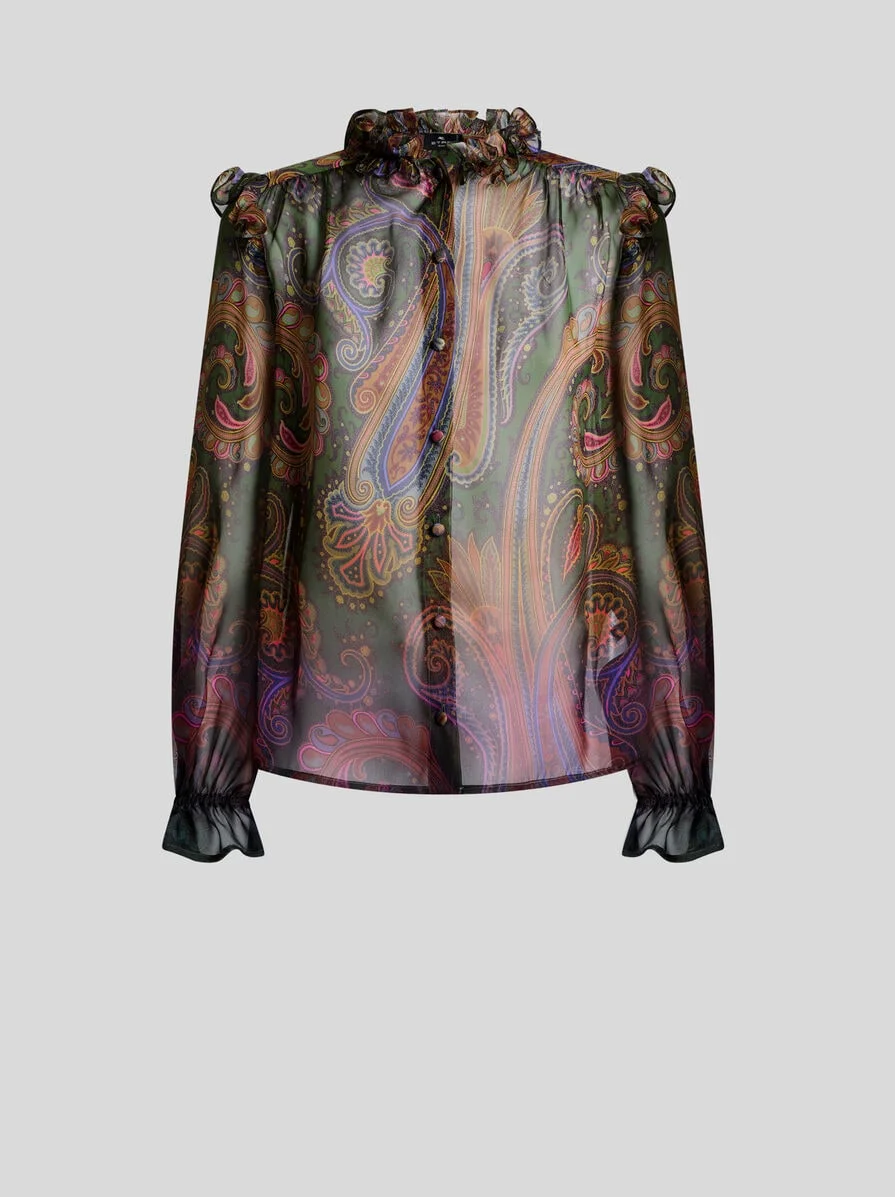 SILK SHIRT WITH PLACED DEGRADÉ PAISLEY PRINT - 1