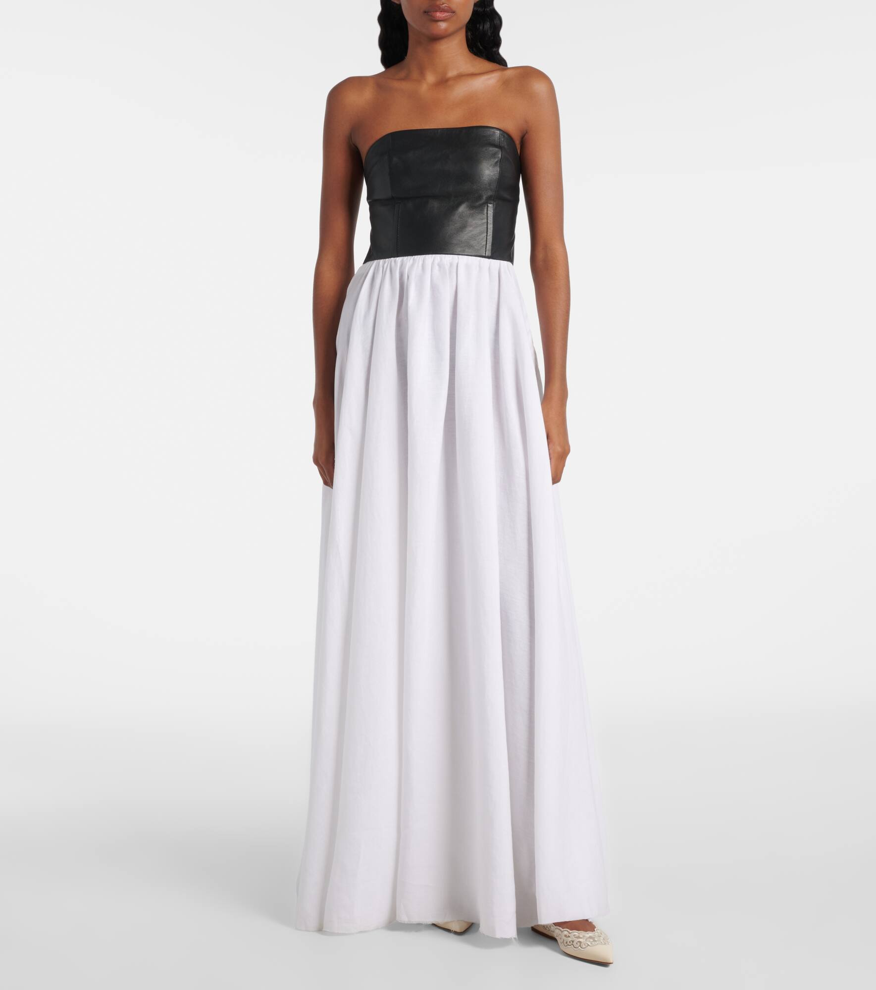 Neferu leather-trimmed linen maxi dress - 2