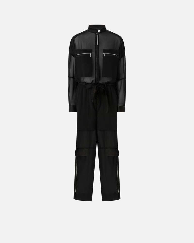 CARGO JUMPSUIT IN GEORGETTE AND SHINY SATIN 1