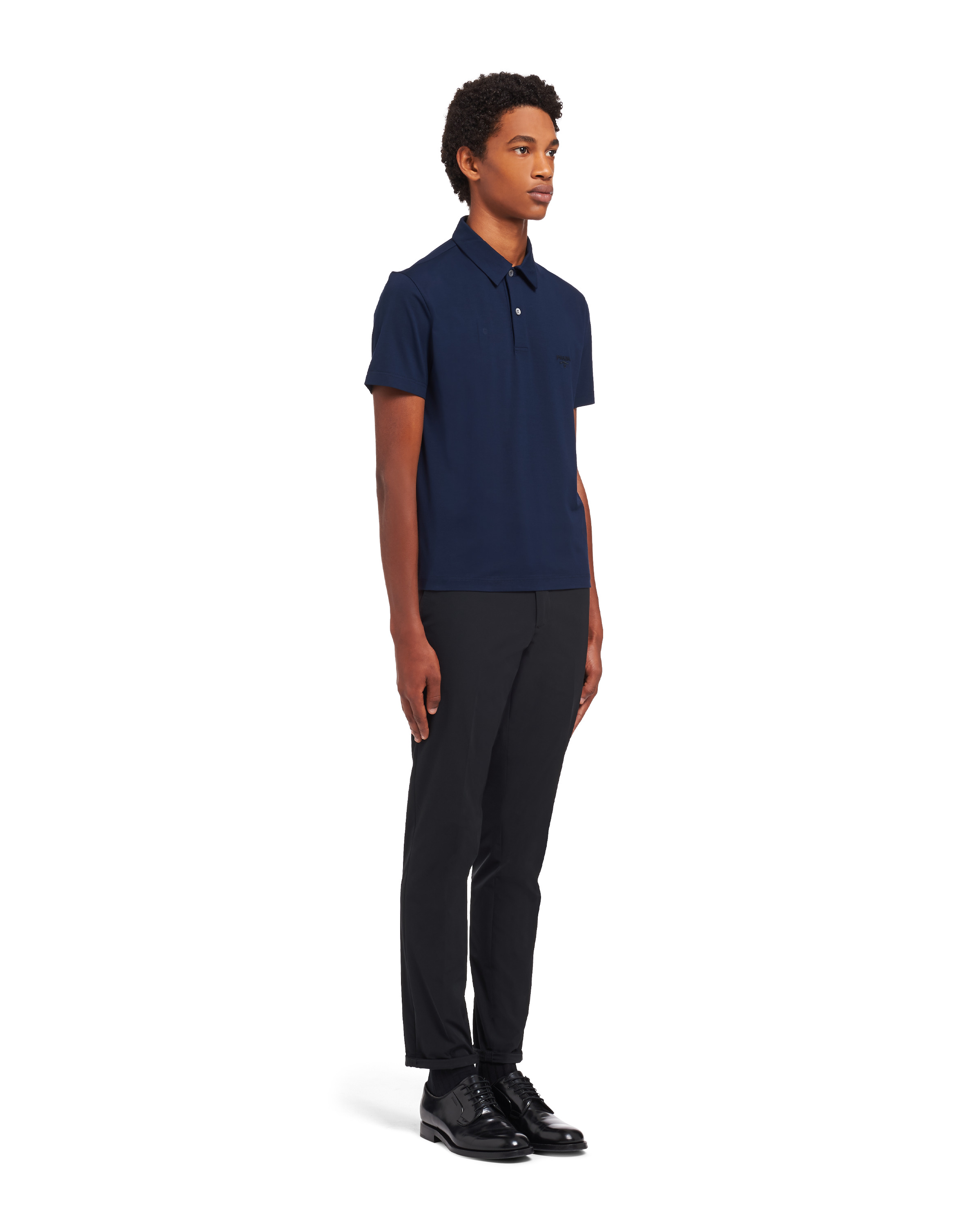 Stretch cotton polo shirt with embroidered logo - 3