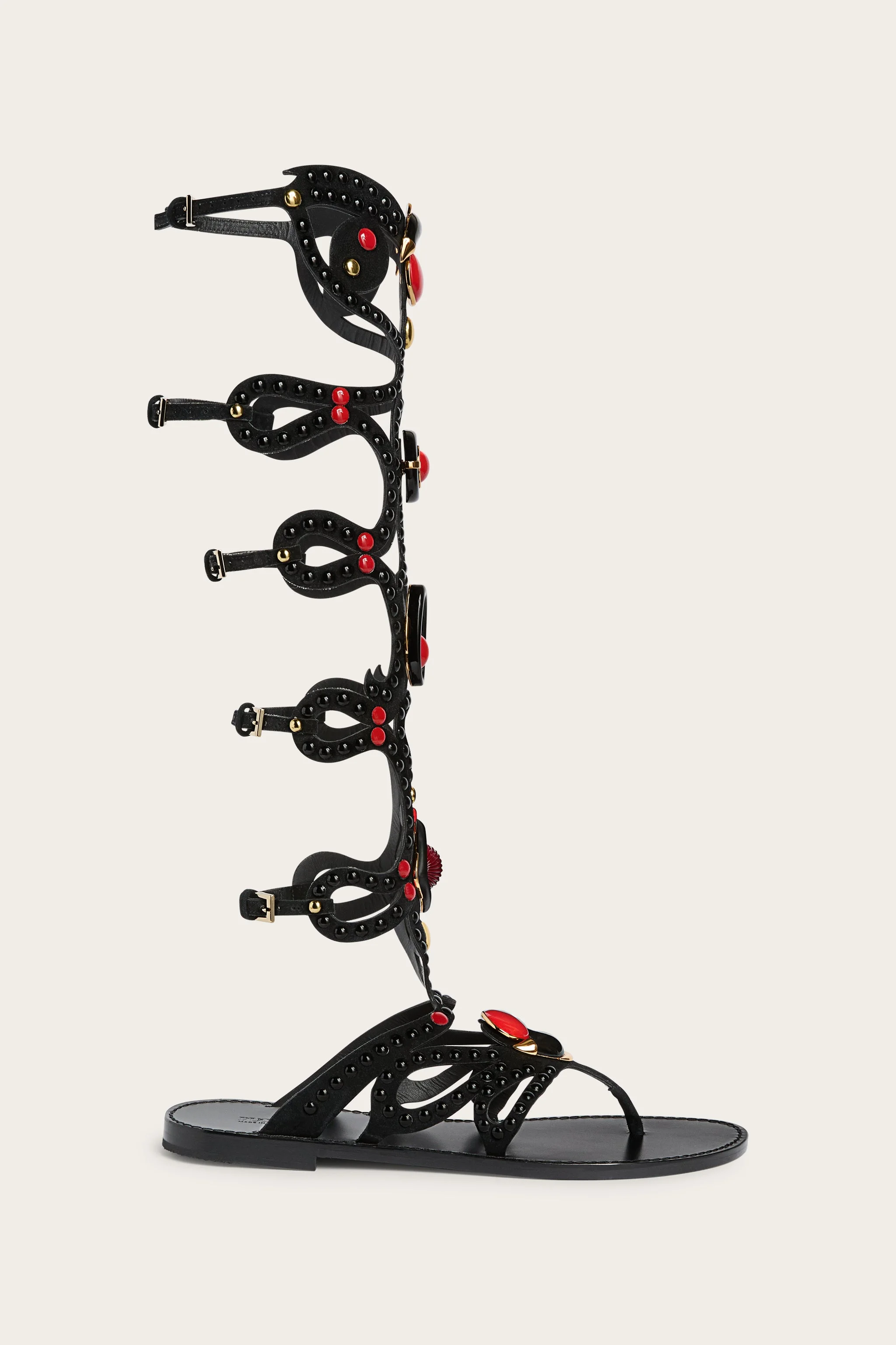 BLACK EMBELLISHED GLADIATOR SANDALS - 1