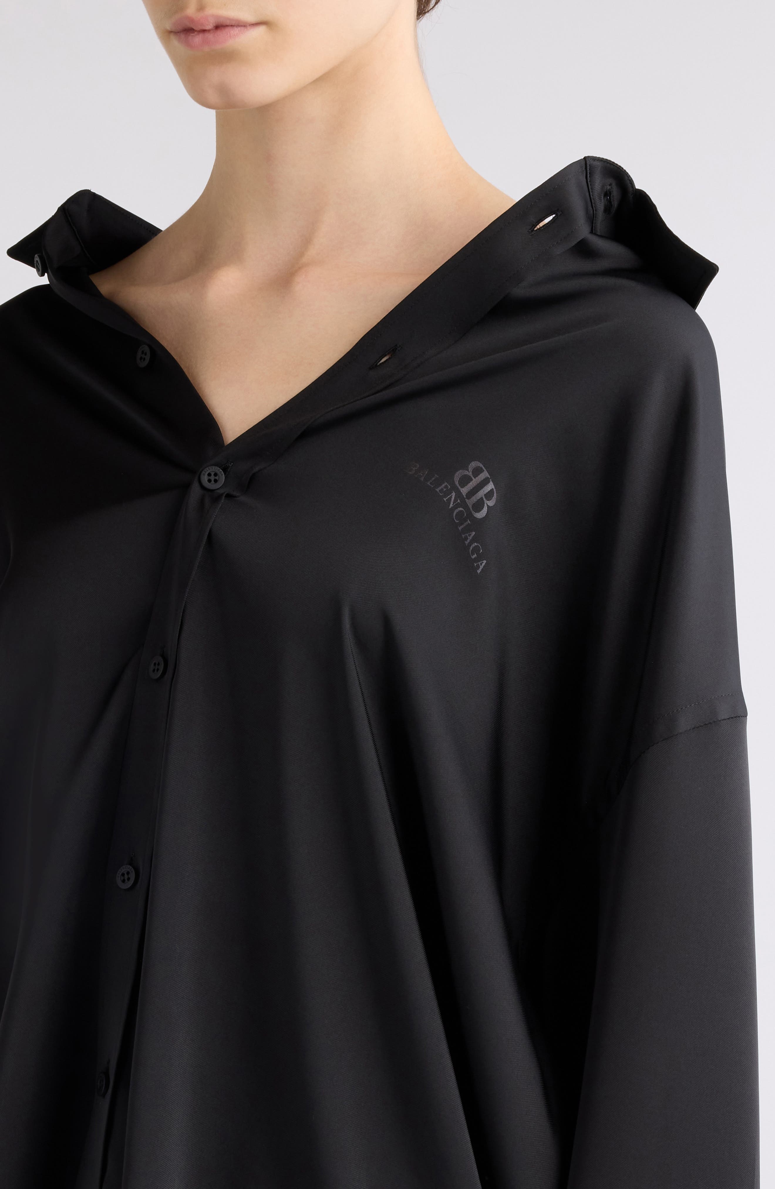 Balenciaga BB Oversize Fluid Twill Button-Up Shirt in 1000 Black at Nordstrom - 5