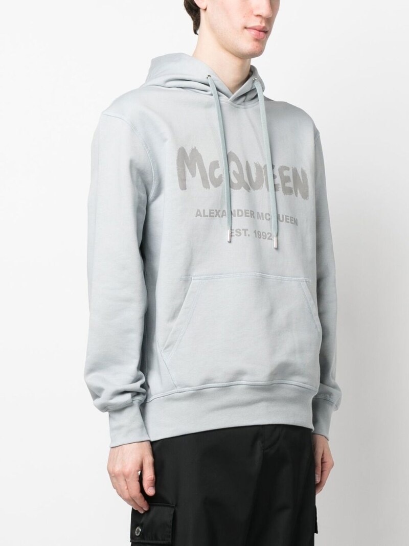 logo print drawstring hoodie - 3