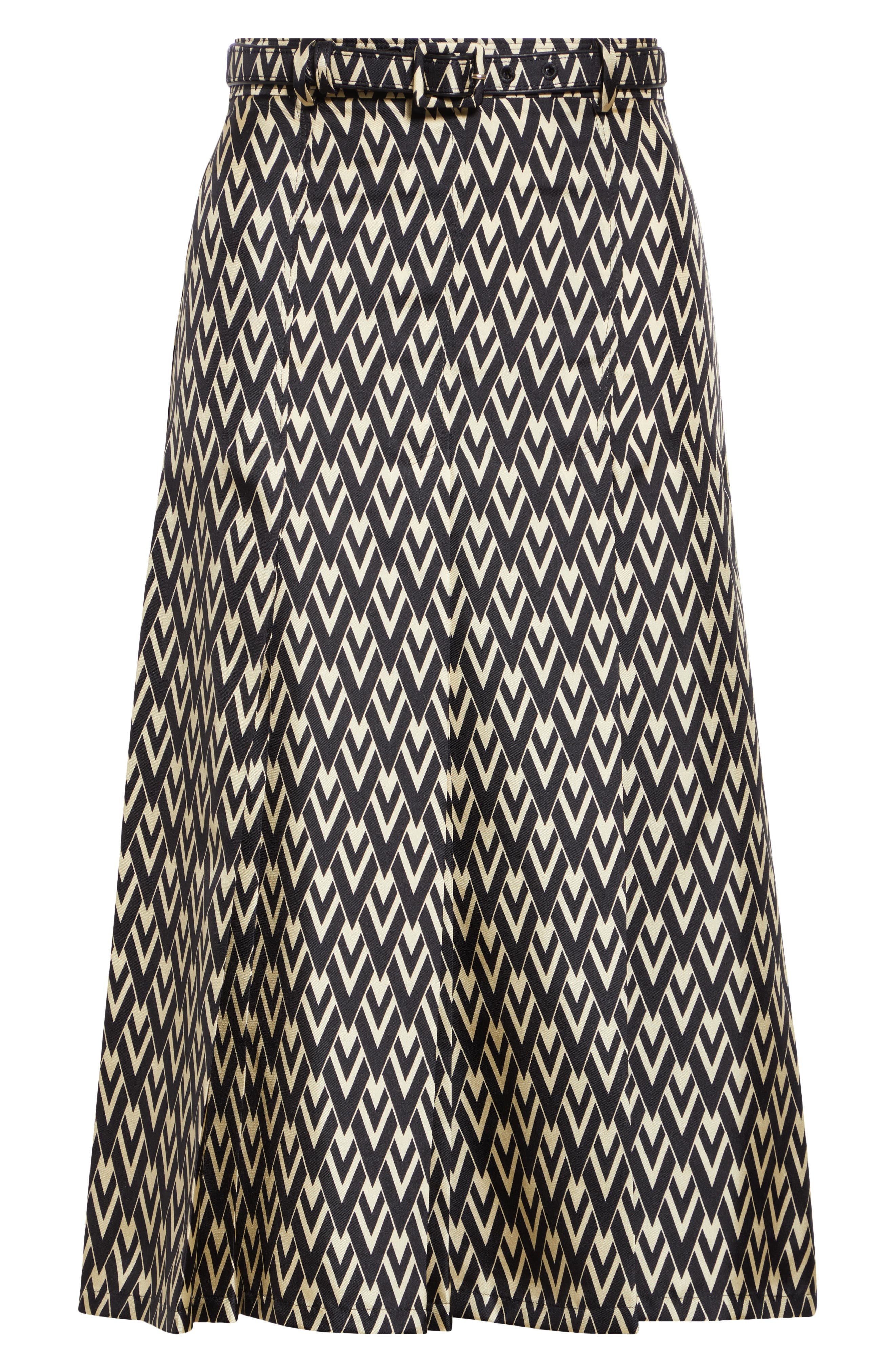 Valentino Garavani Toute la V Belted Silk Twill Midi Skirt in Black/Cream at Nordstrom - 6