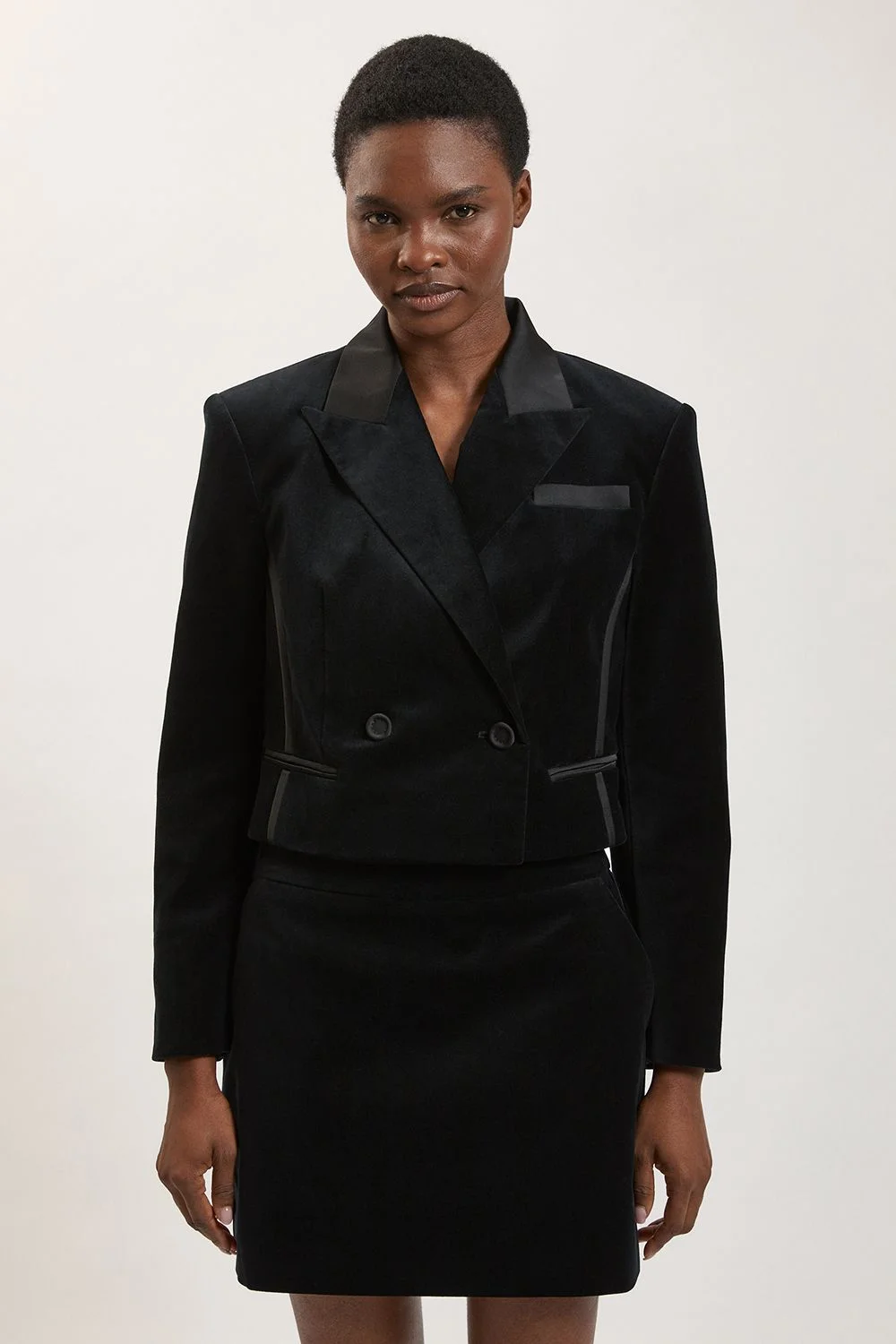 Velvet and Satin Mix Tailored Jacket - 1