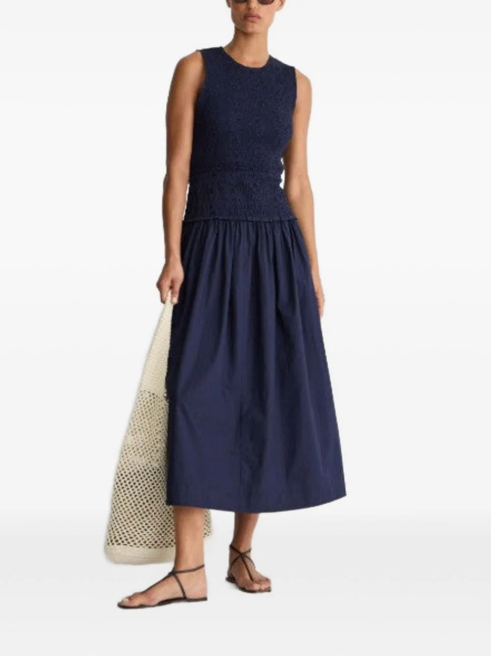 smocked-waist flared dress - 1