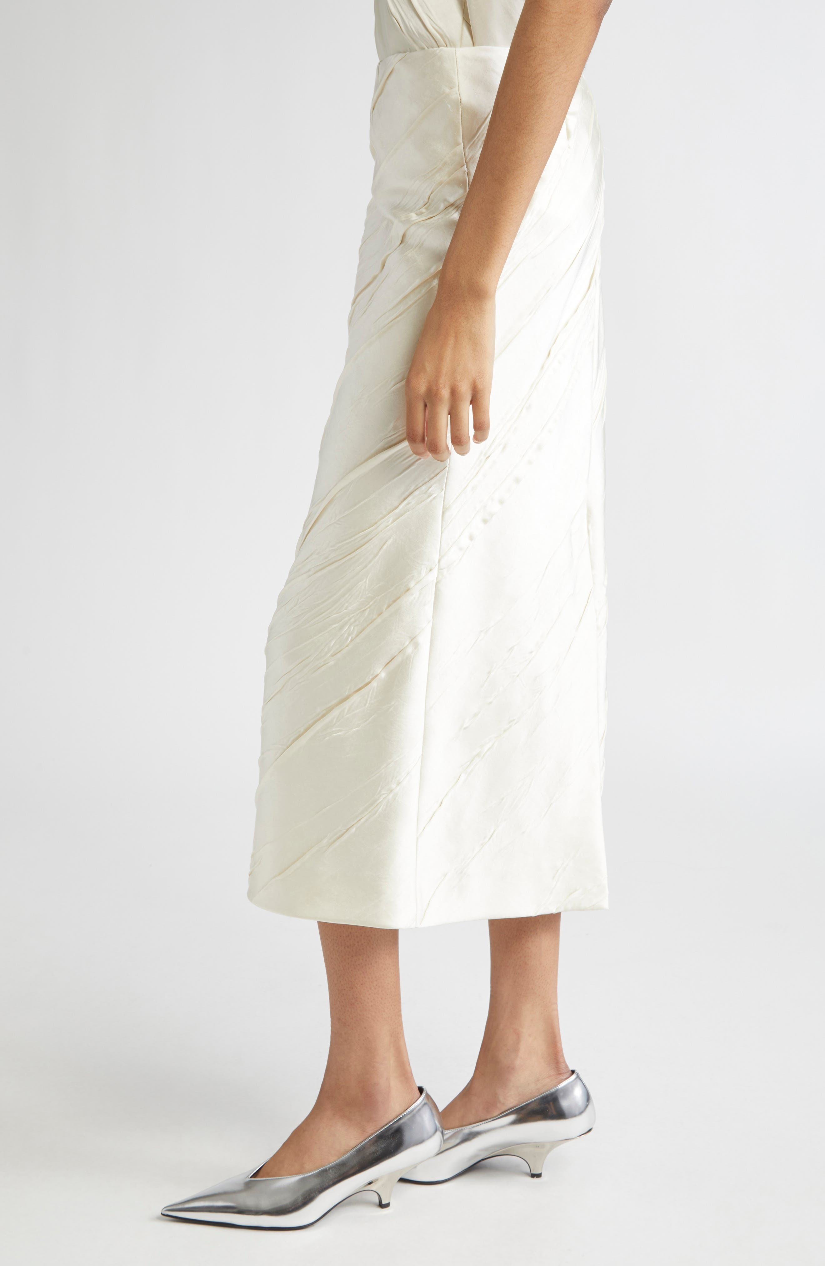 SPORTMAX Ruta Creased Satin Midi Skirt in Ivory at Nordstrom - 4