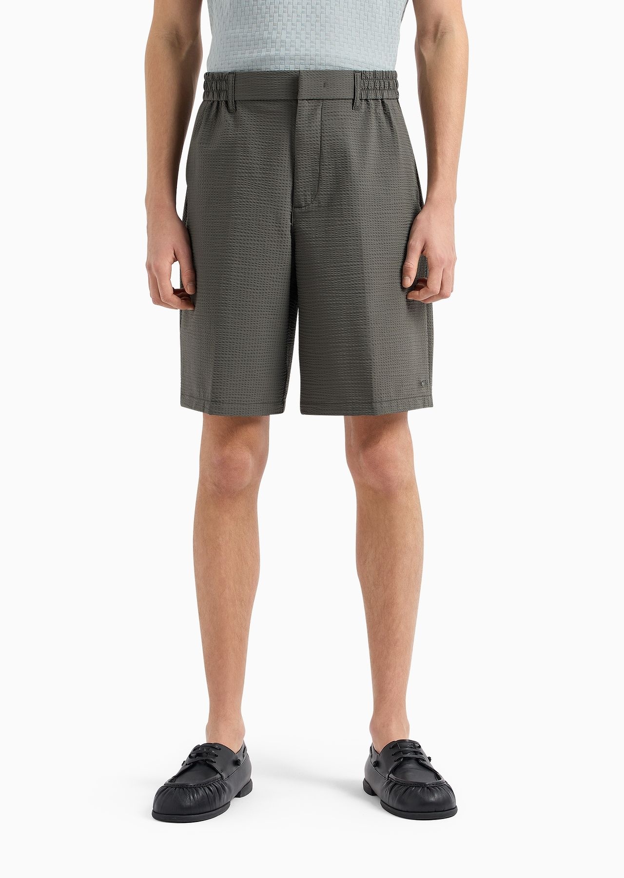 Technical seersucker, elasticated-waist chino Bermuda shorts - 2