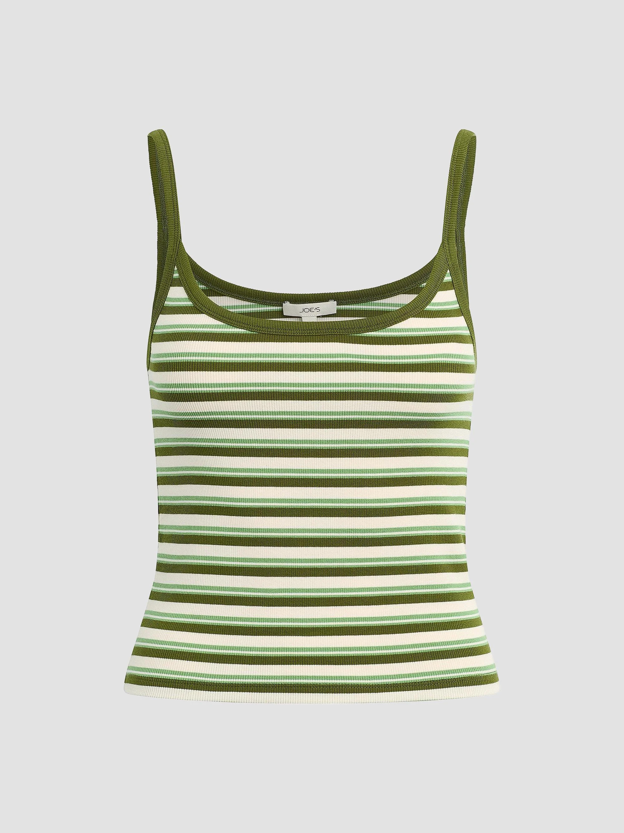 Women's Striped Cotton-Blend Cami - Fern Pesto Stripe - 1