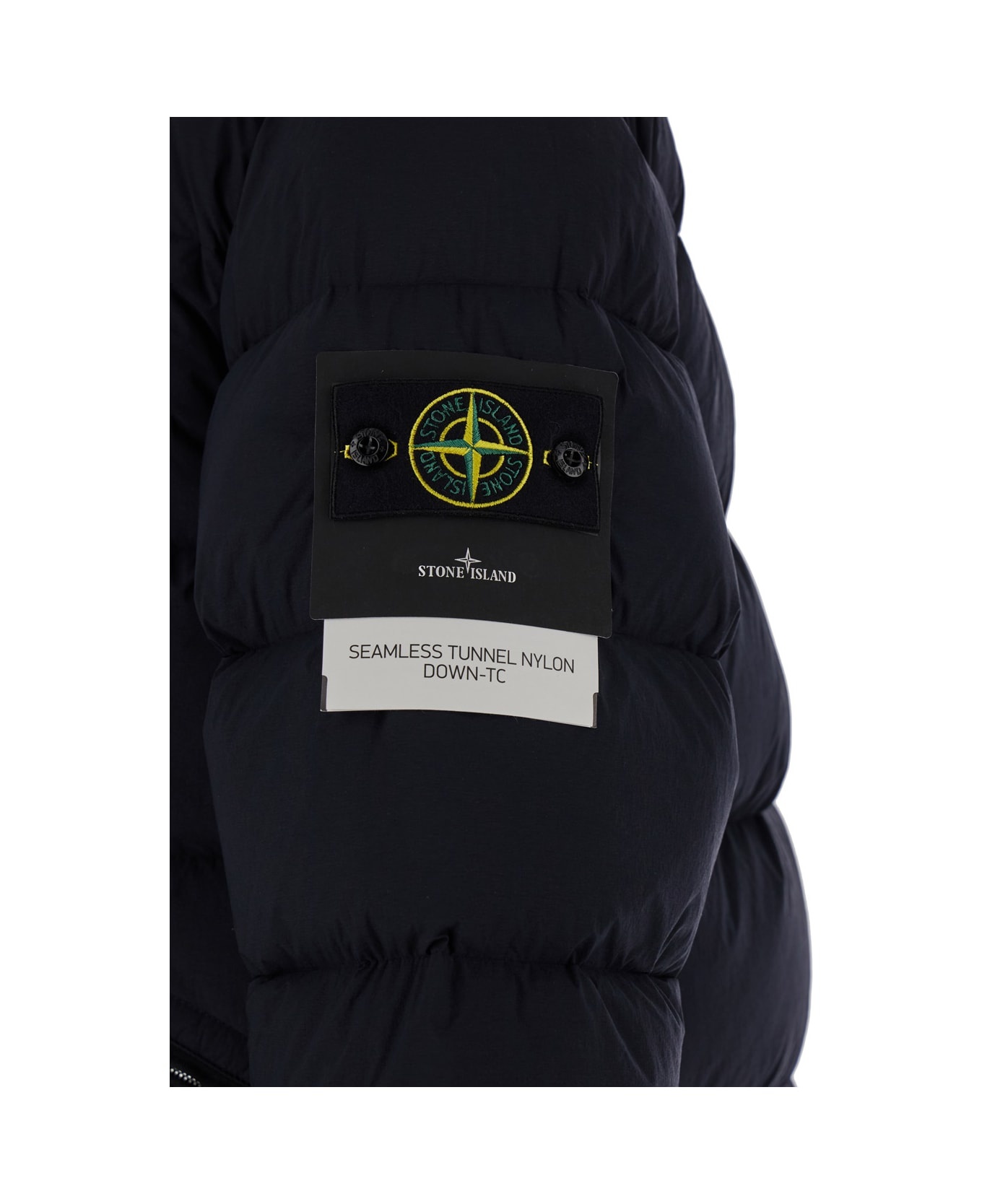 Blue High Neck Down Jacket With Zip And Logo Patch In Polyamide Man - 3