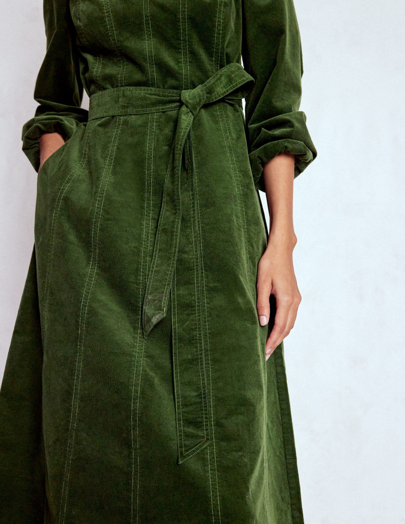 Ros Panelled Cord Midi Dress-Green Fir 5