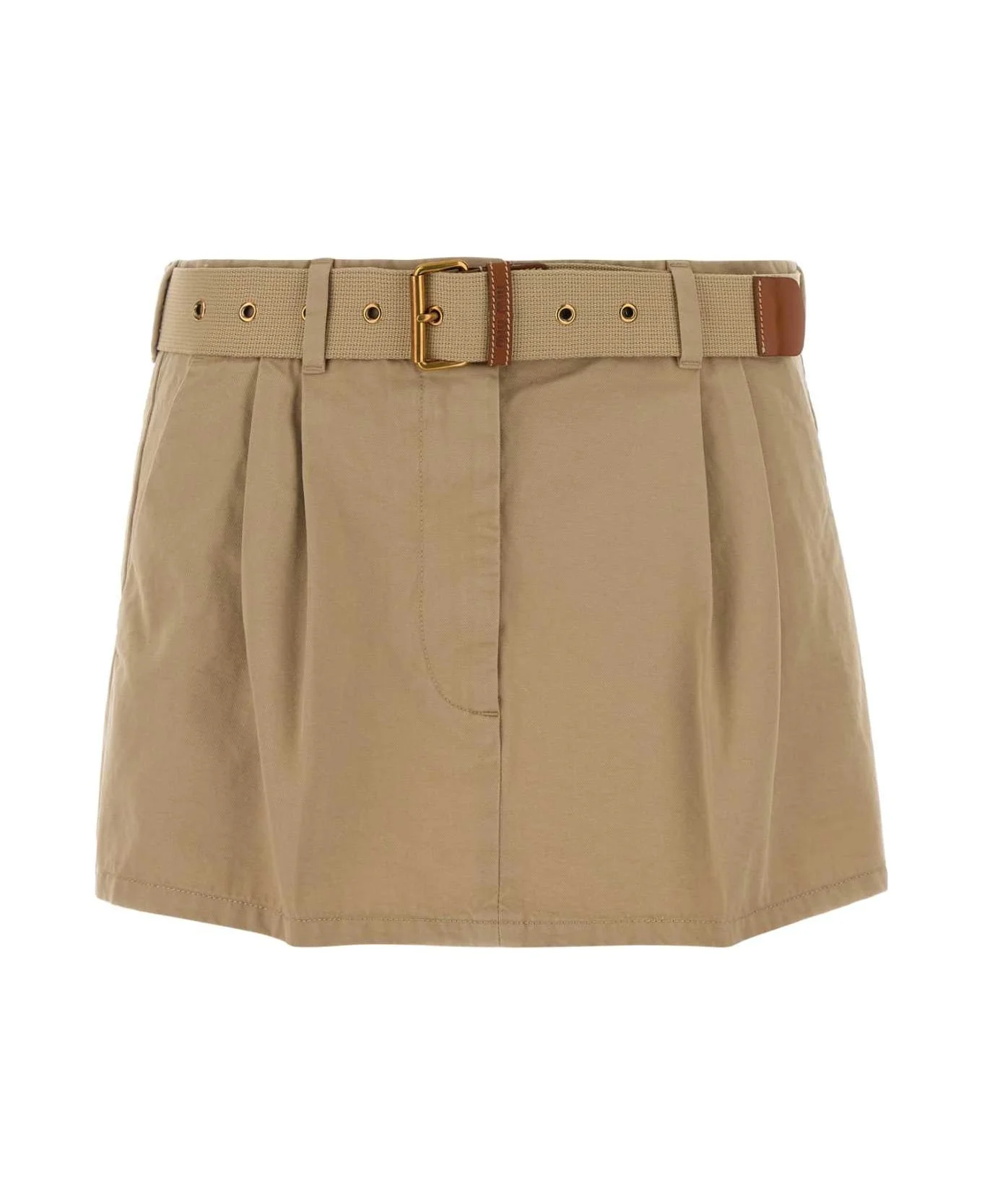 Beige Gabardine Mini Skirt - 1